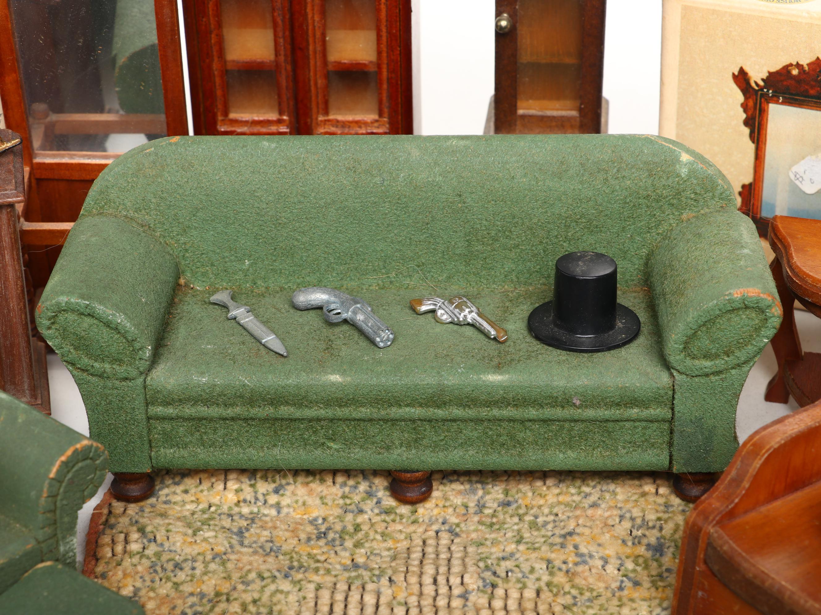 Miniature Doll House China Cabinet, Couch, Tables, Chairs, and More