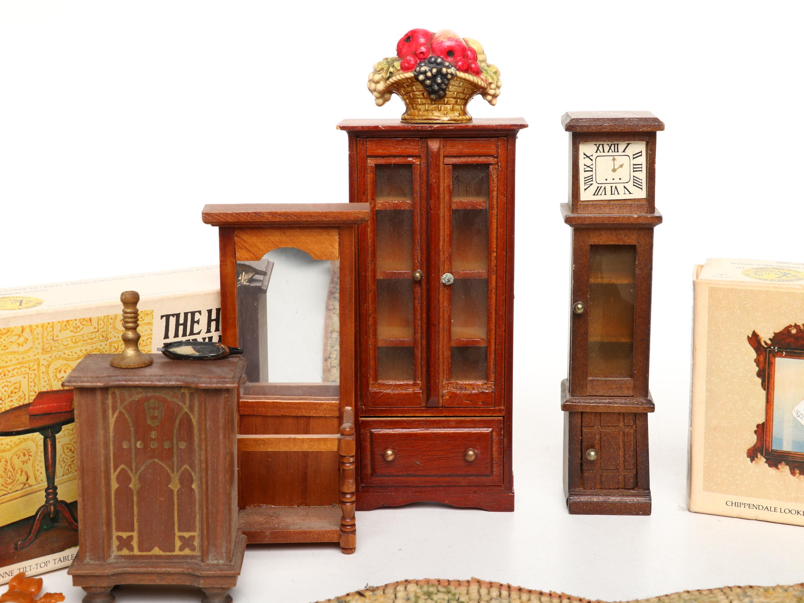 Miniature Doll House China Cabinet, Couch, Tables, Chairs, and More