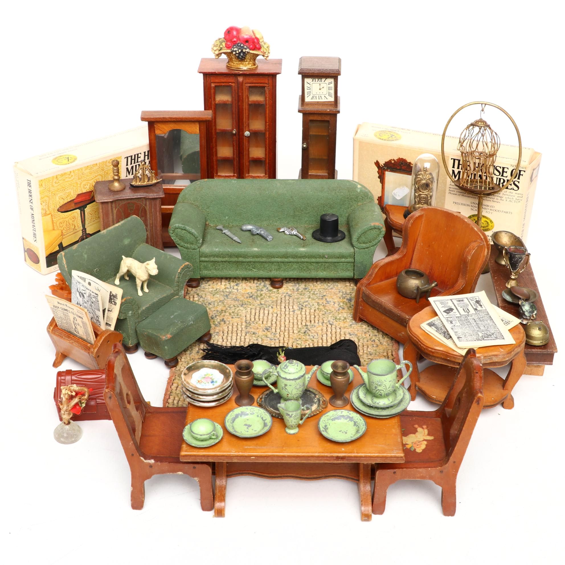 Miniature Doll House China Cabinet, Couch, Tables, Chairs, and More