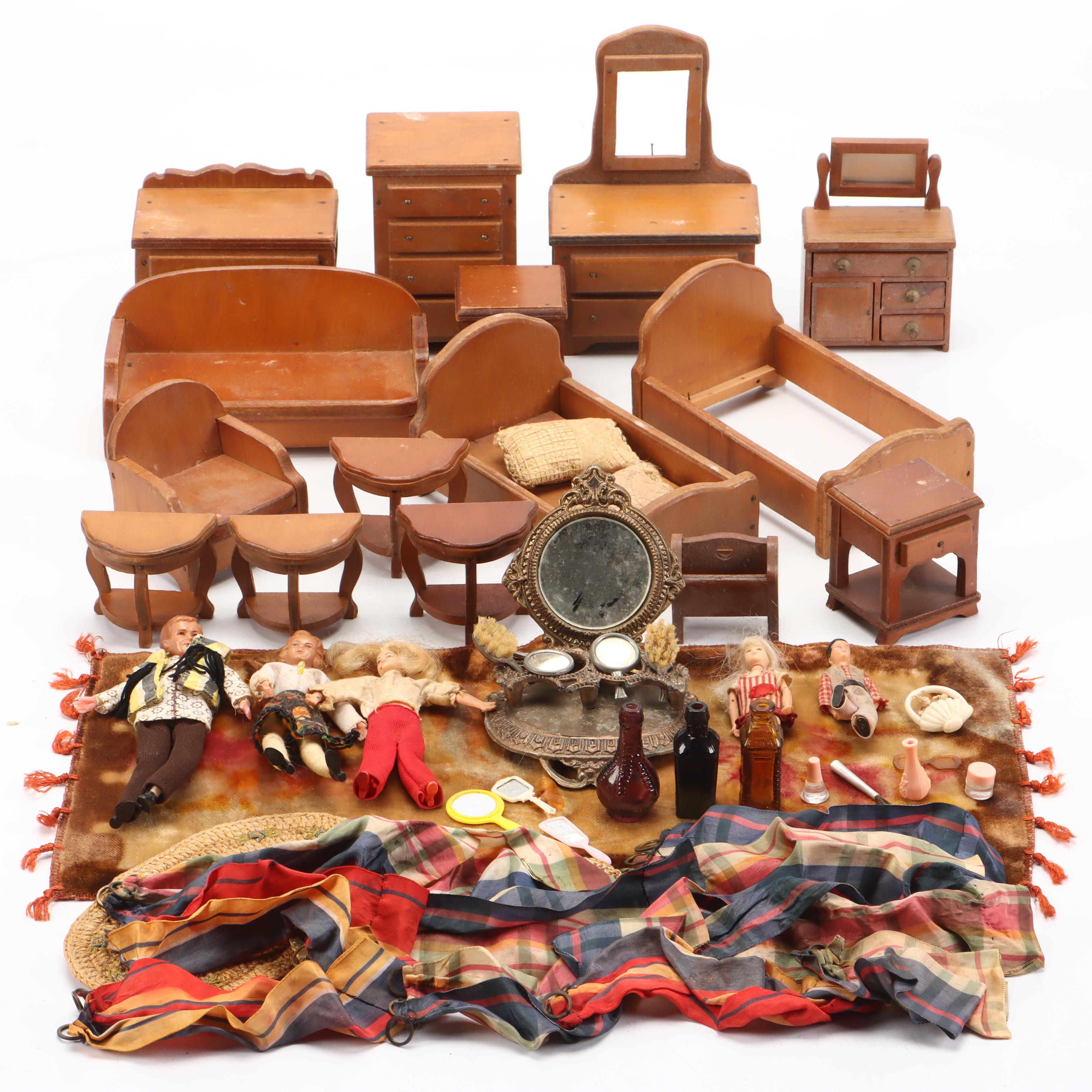 Plastic and Fabric Dolls with Miniature Furniture and Accessories