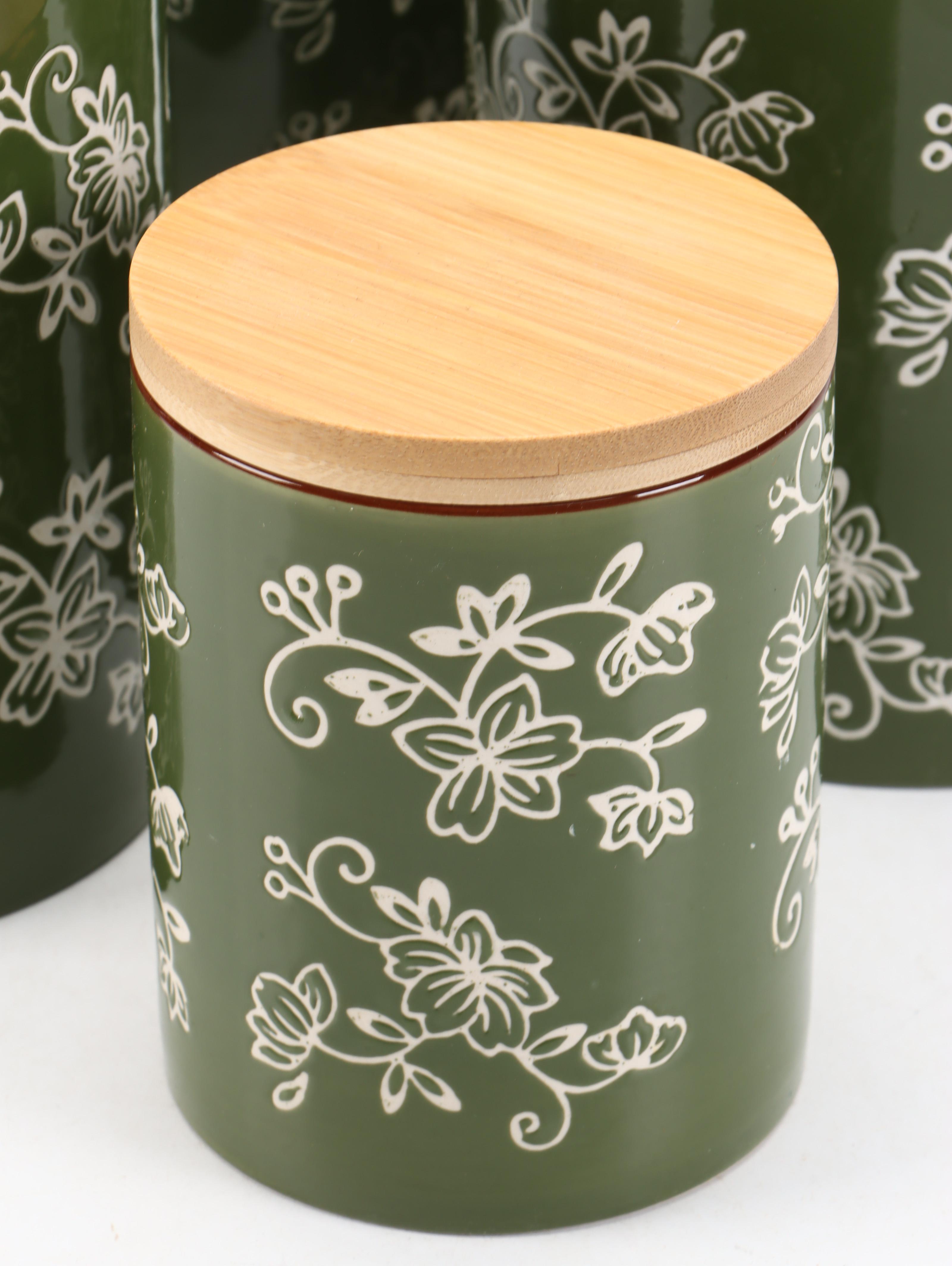 Temptations by Tara "Floral Lace" Ceramic Canisters with Bamboo Lids