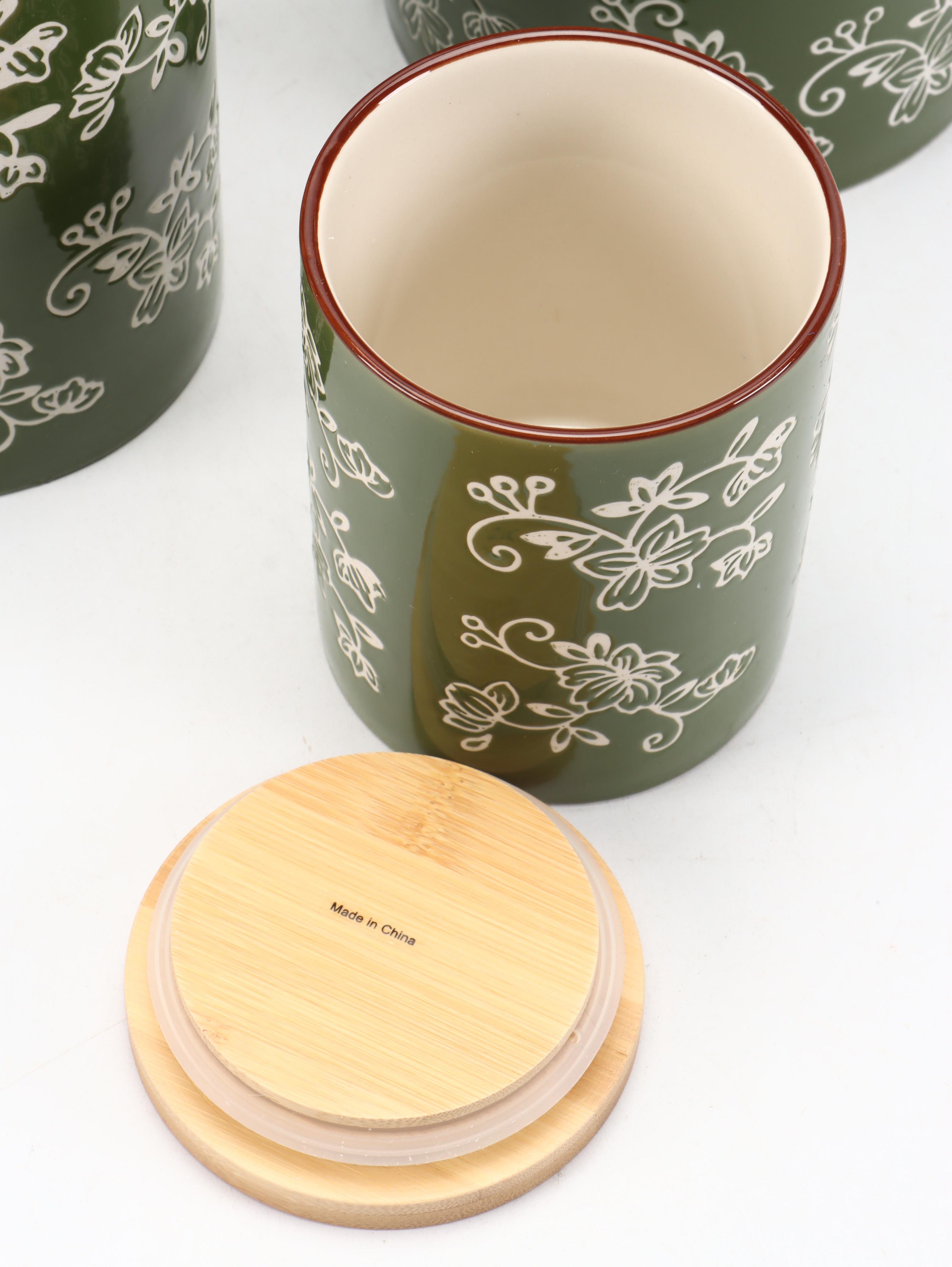 Temptations by Tara "Floral Lace" Ceramic Canisters with Bamboo Lids