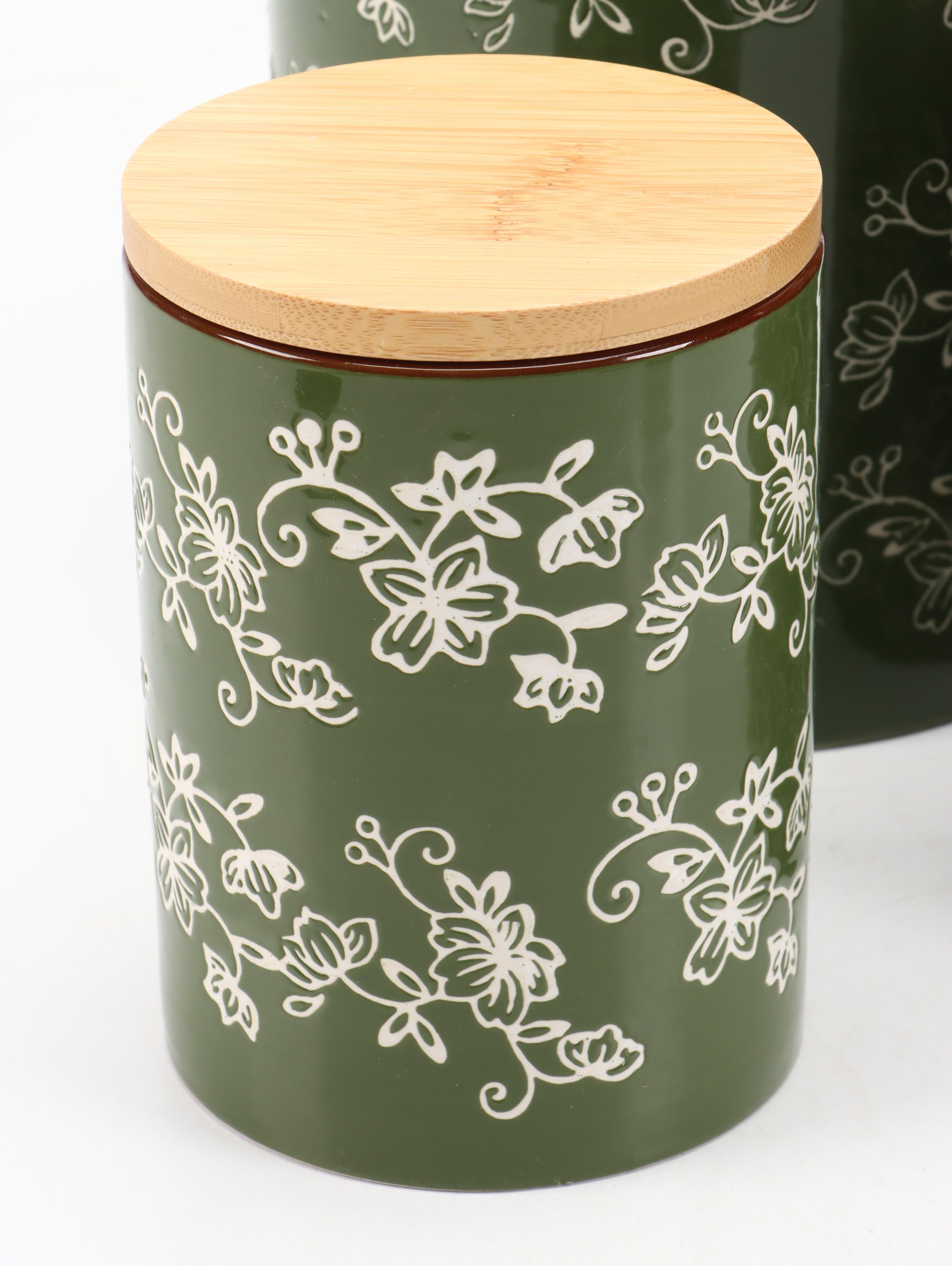 Temptations by Tara "Floral Lace" Ceramic Canisters with Bamboo Lids