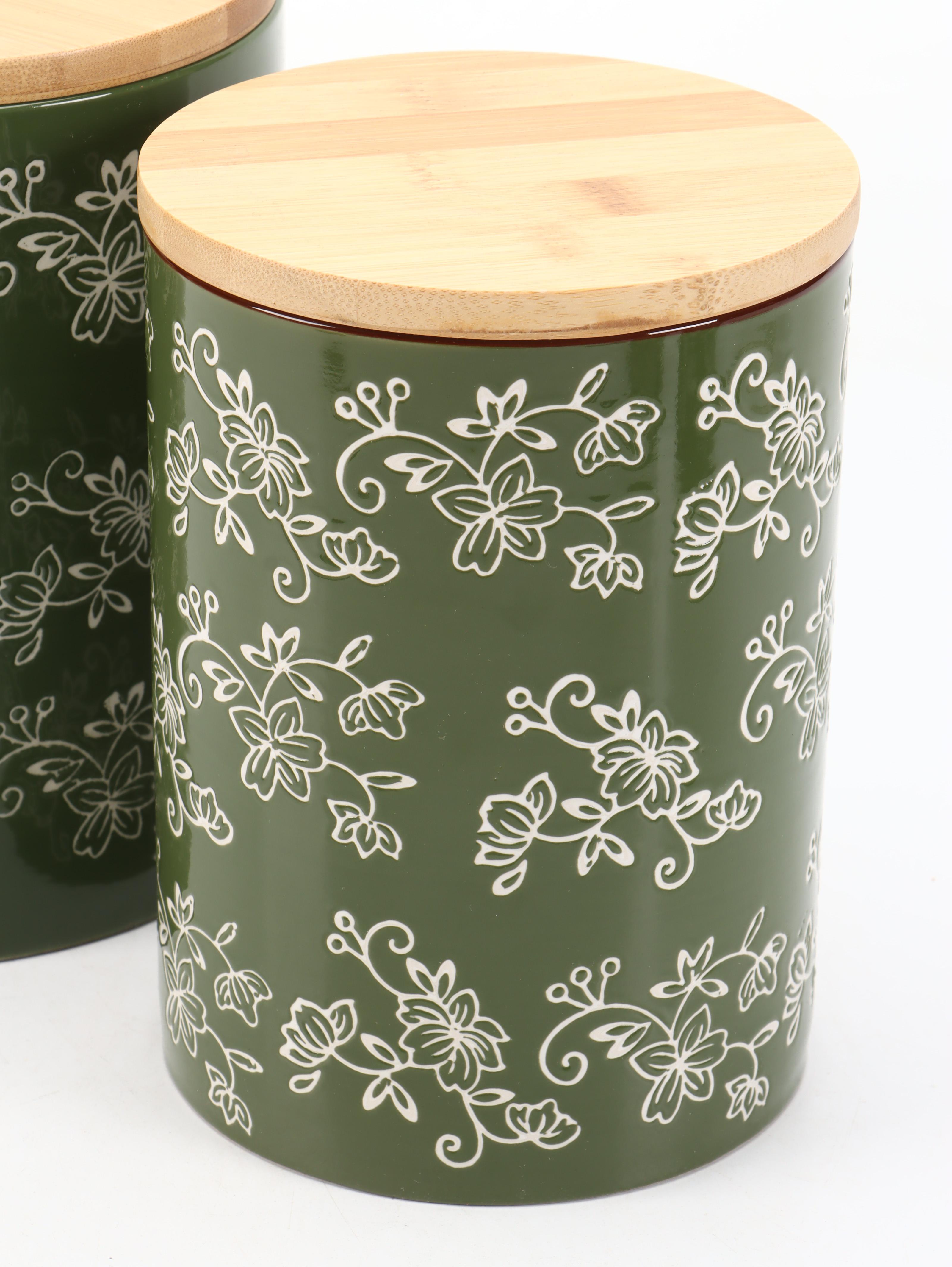 Temptations by Tara "Floral Lace" Ceramic Canisters with Bamboo Lids