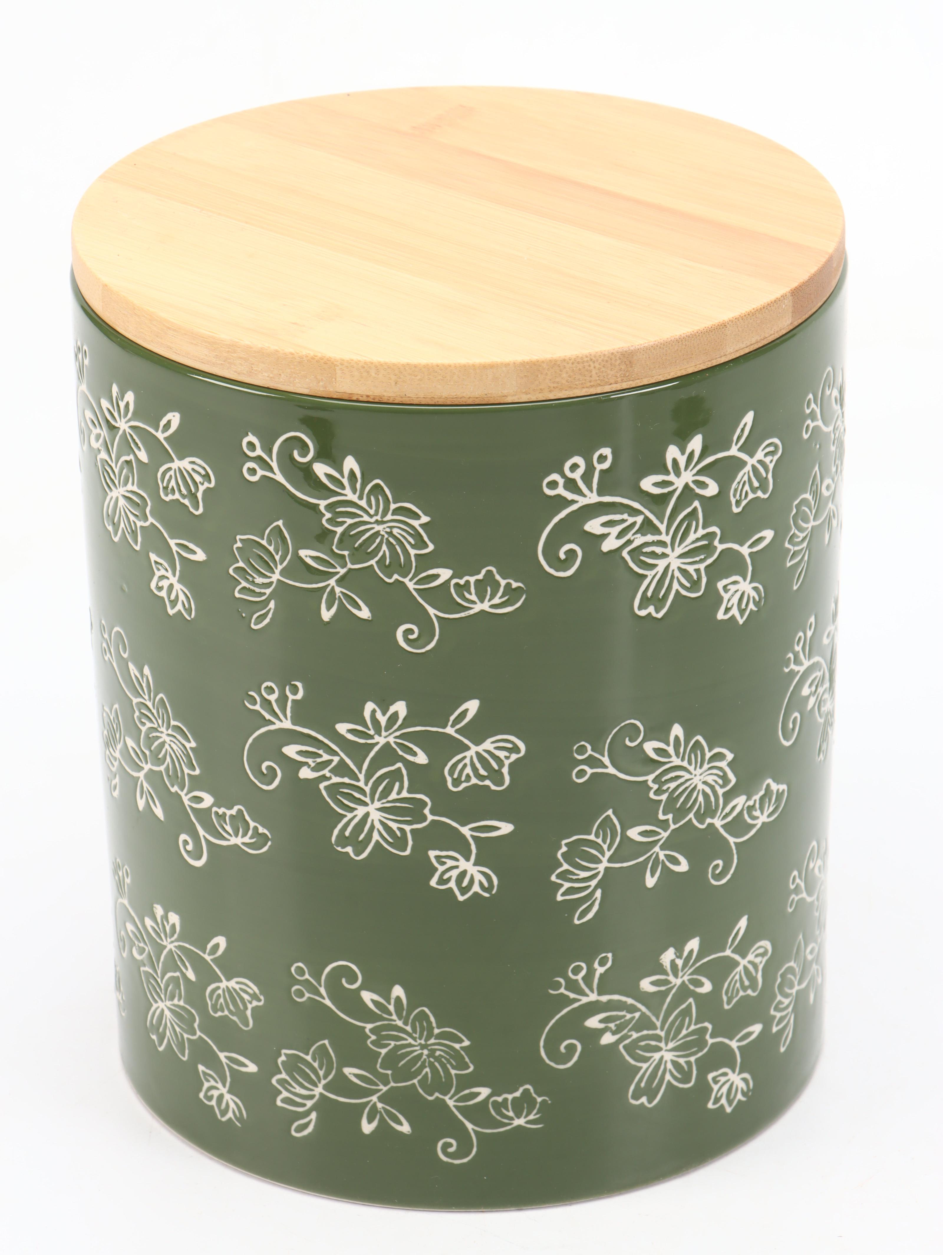 Temptations by Tara "Floral Lace" Ceramic Canisters with Bamboo Lids