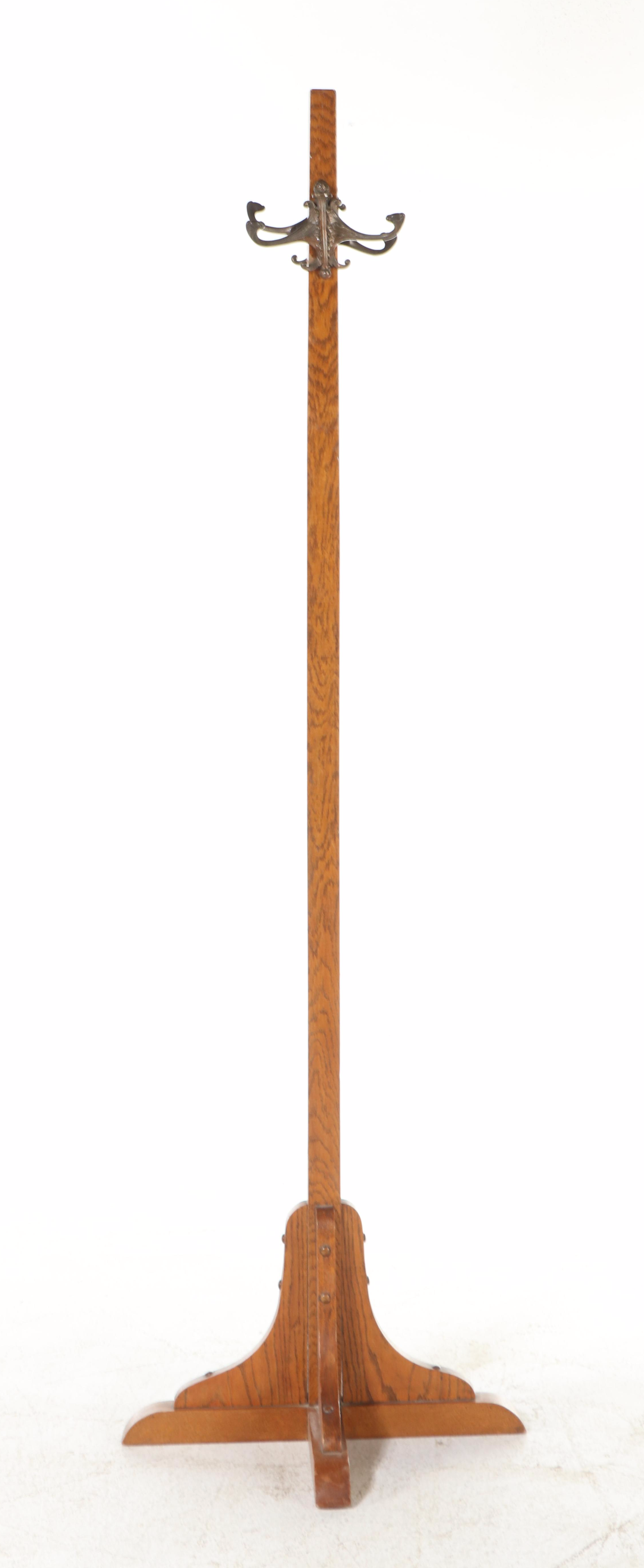 American Quartersawn Oak Cross-Base Hall Tree, Early 20th Century