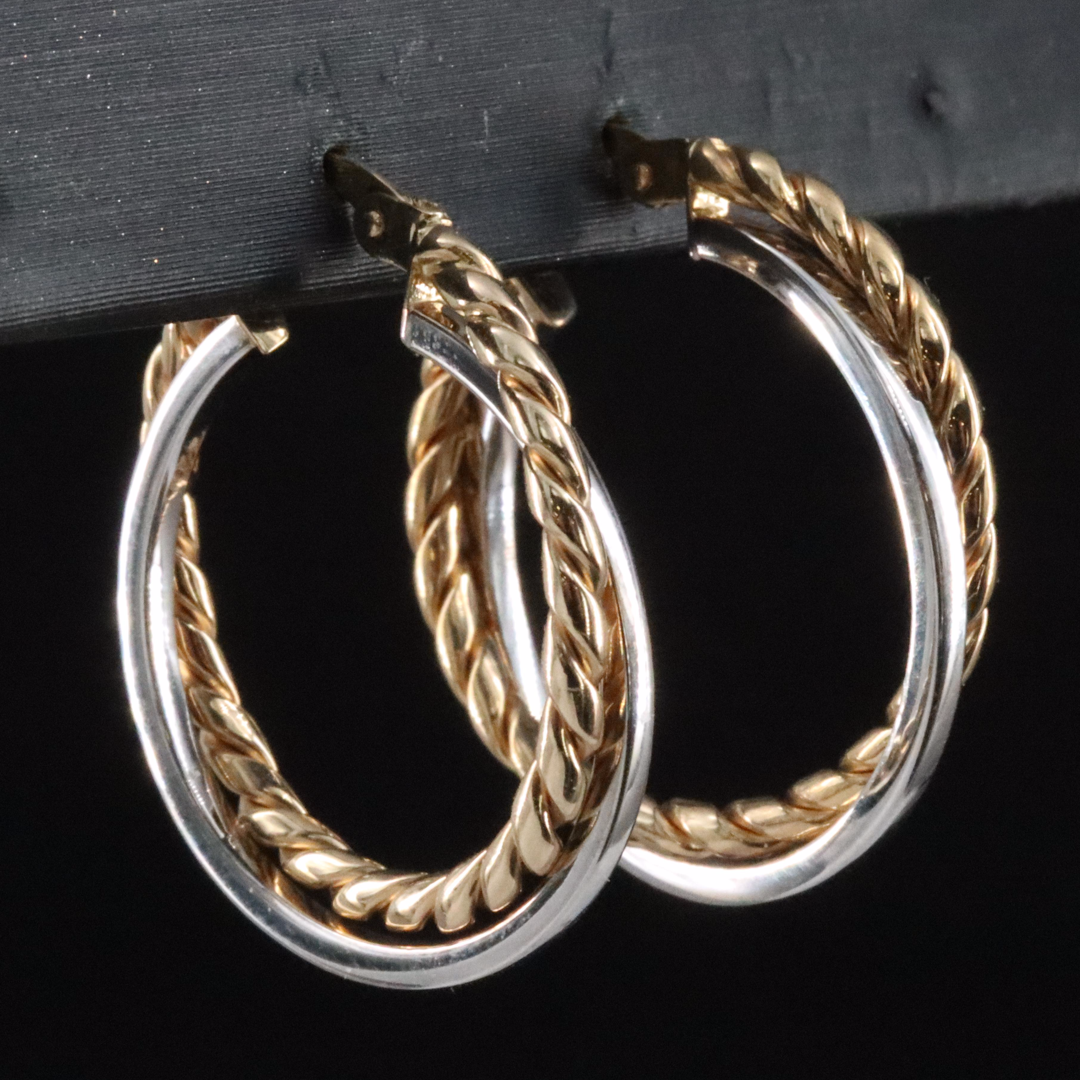 14K Two-Tone Double Hoop Earrings