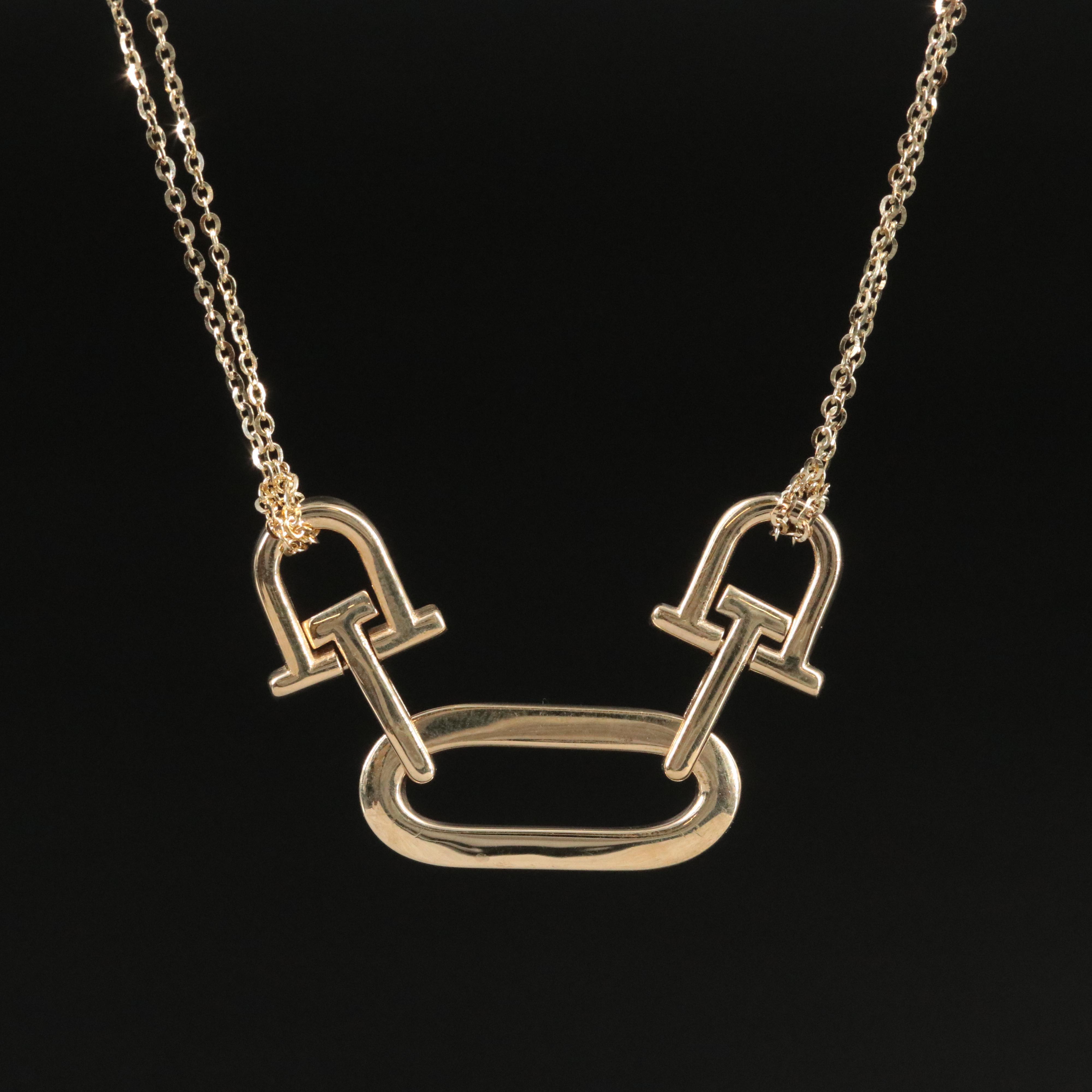 14K Italian Horsebit Link on Double Cable Chain Link Necklace
