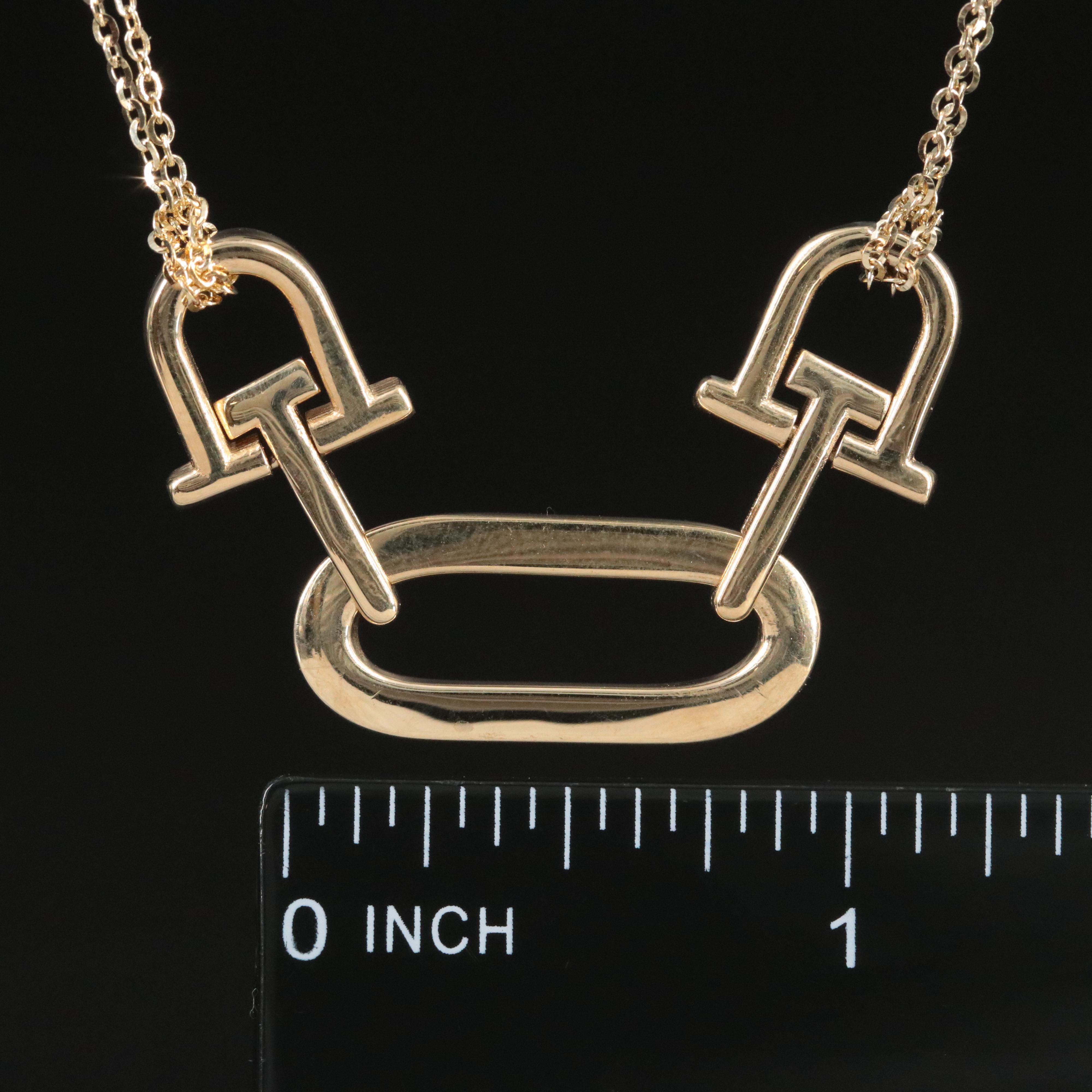 14K Italian Horsebit Link on Double Cable Chain Link Necklace