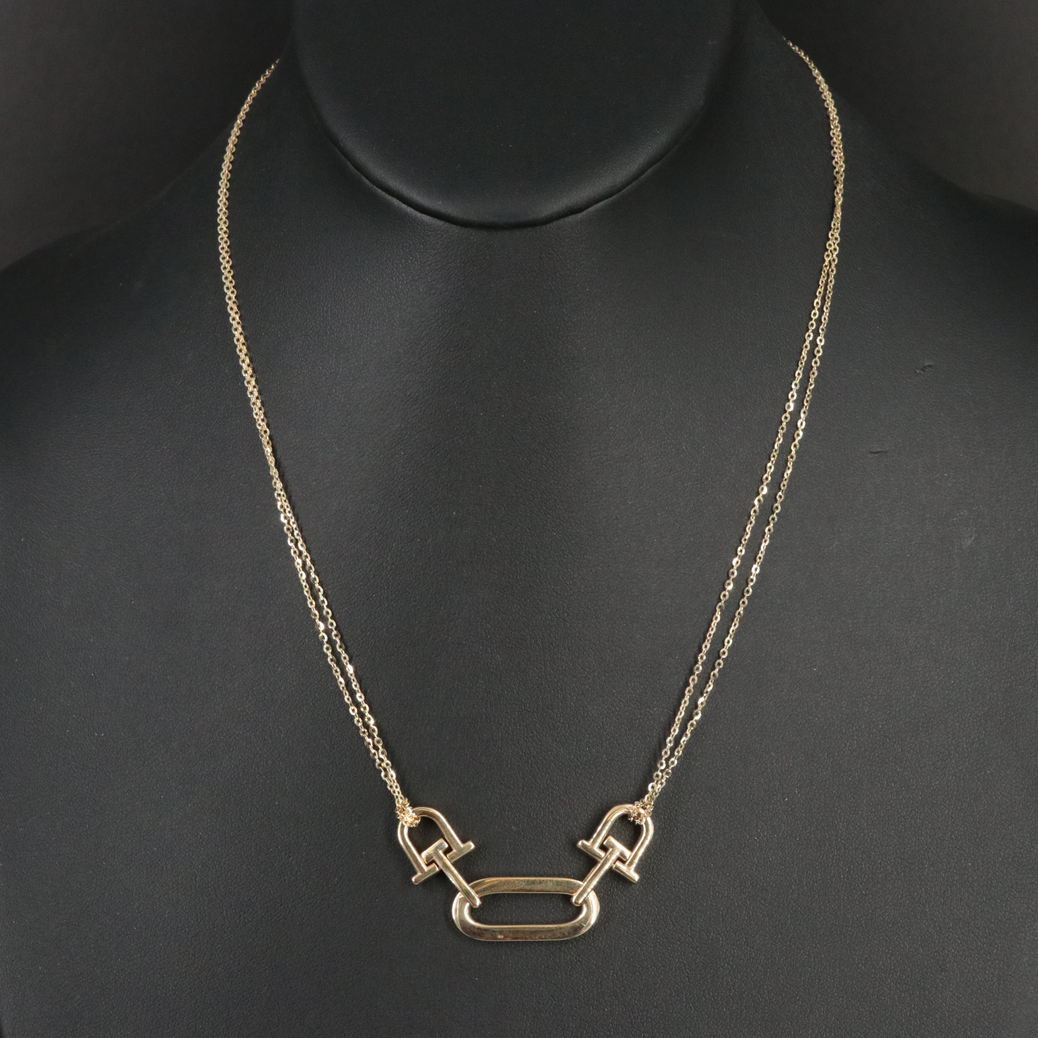14K Italian Horsebit Link on Double Cable Chain Link Necklace