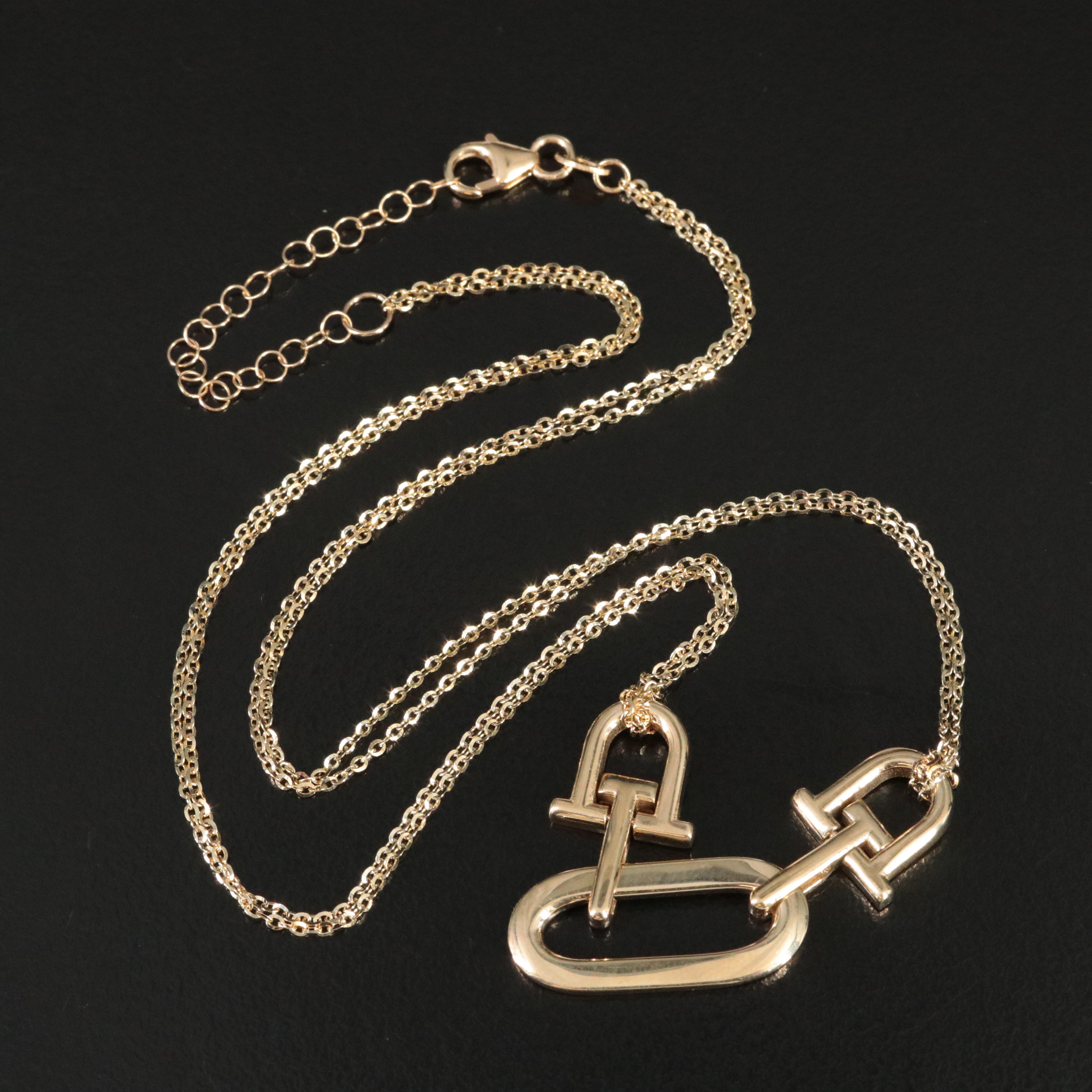 14K Italian Horsebit Link on Double Cable Chain Link Necklace