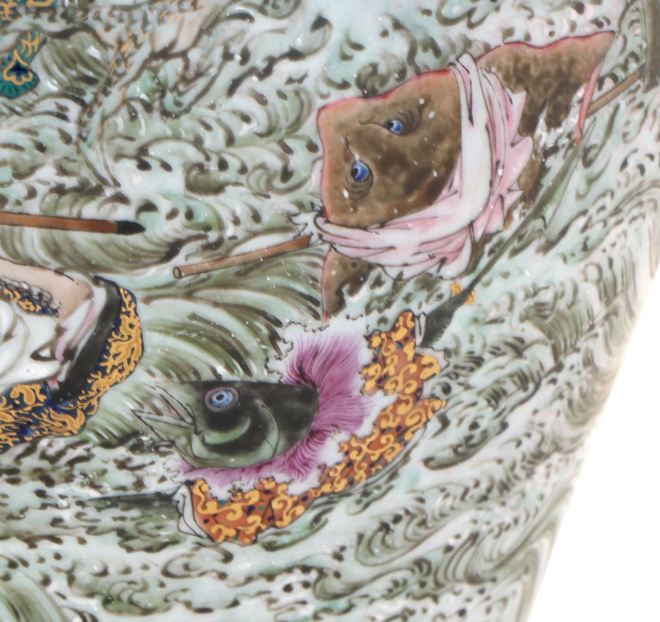 Japanese Satsuma Porcelain Vase Lamps with Scenes From Folk Tales