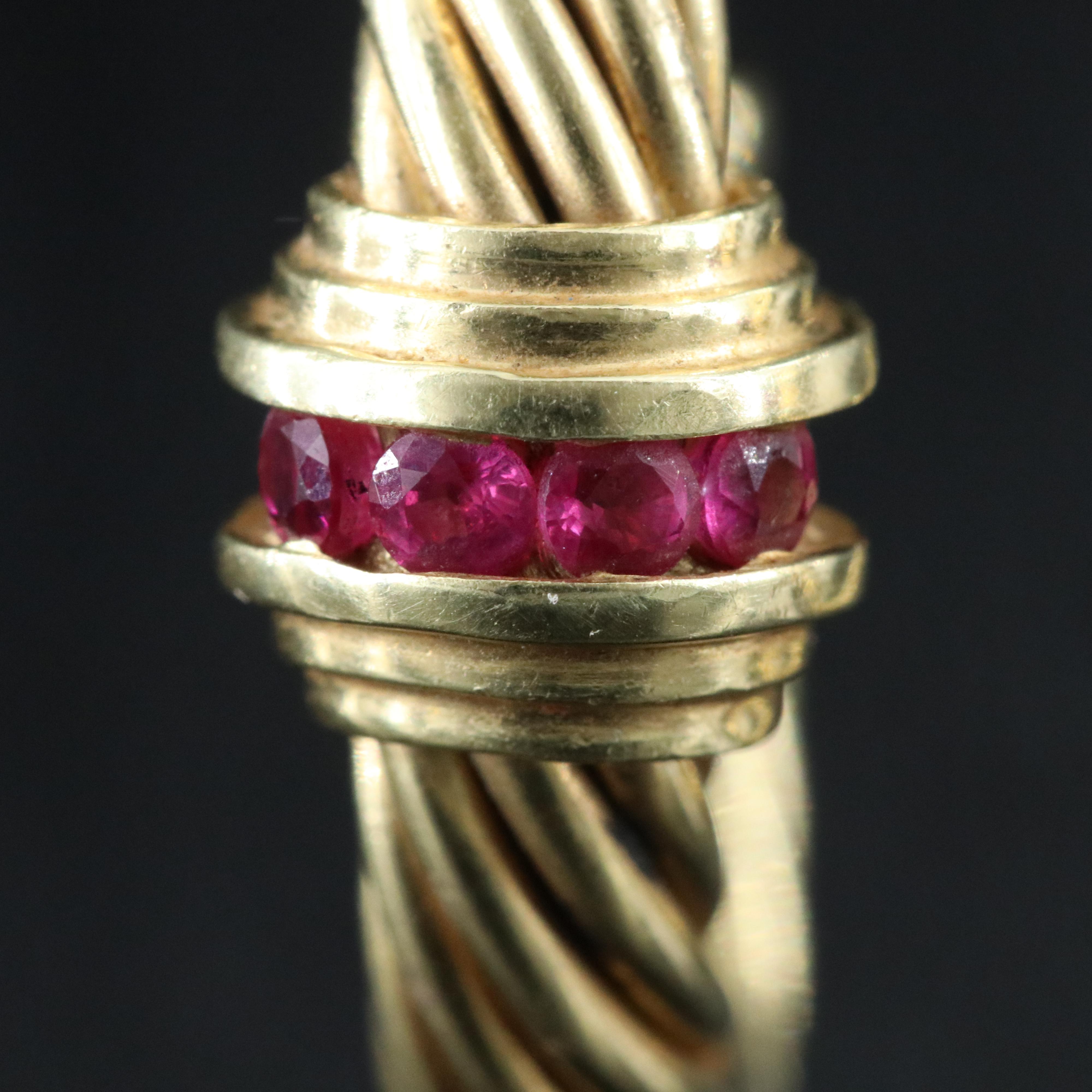 David Yurman 14K Ruby Sculpted Cable Hoop Earrings