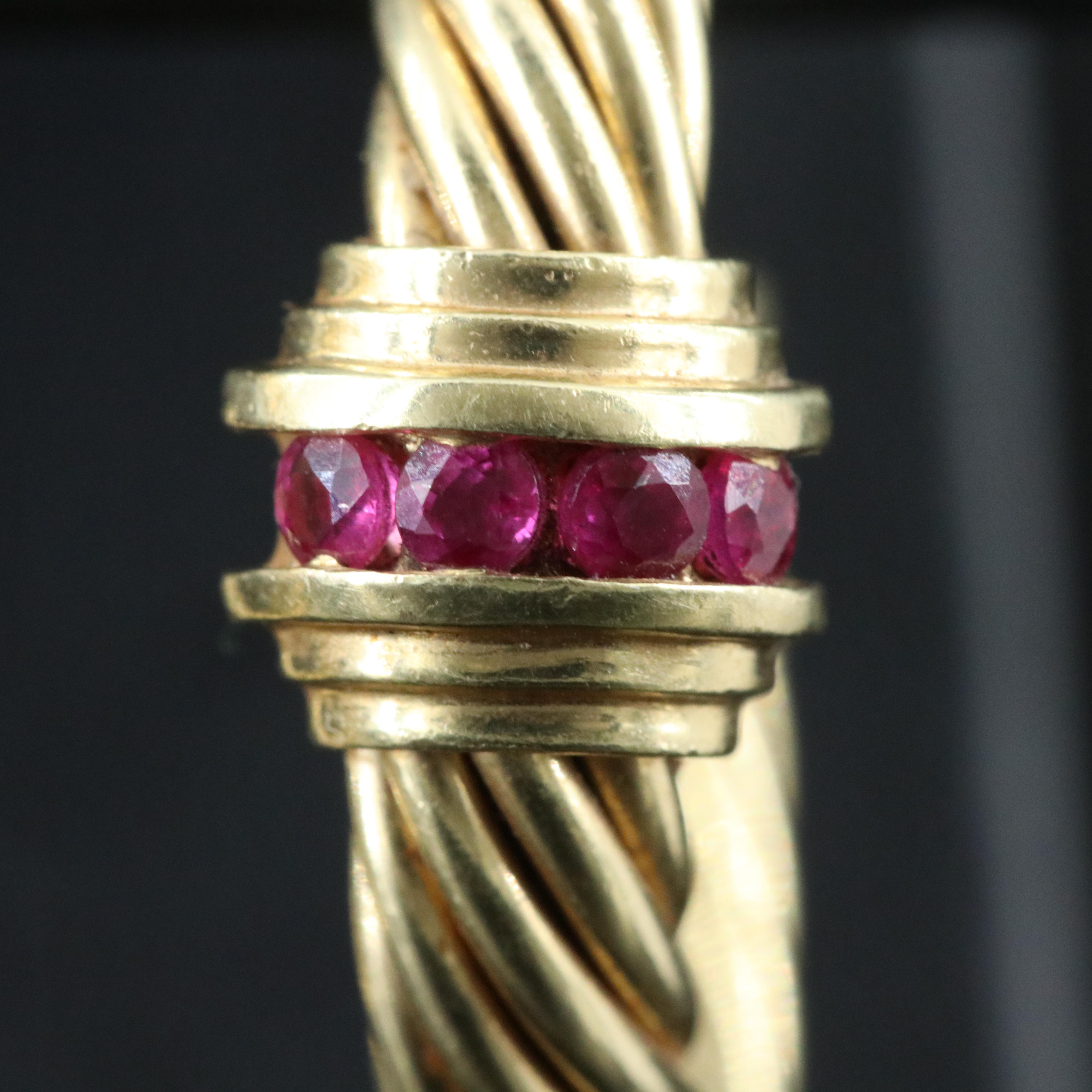 David Yurman 14K Ruby Sculpted Cable Hoop Earrings