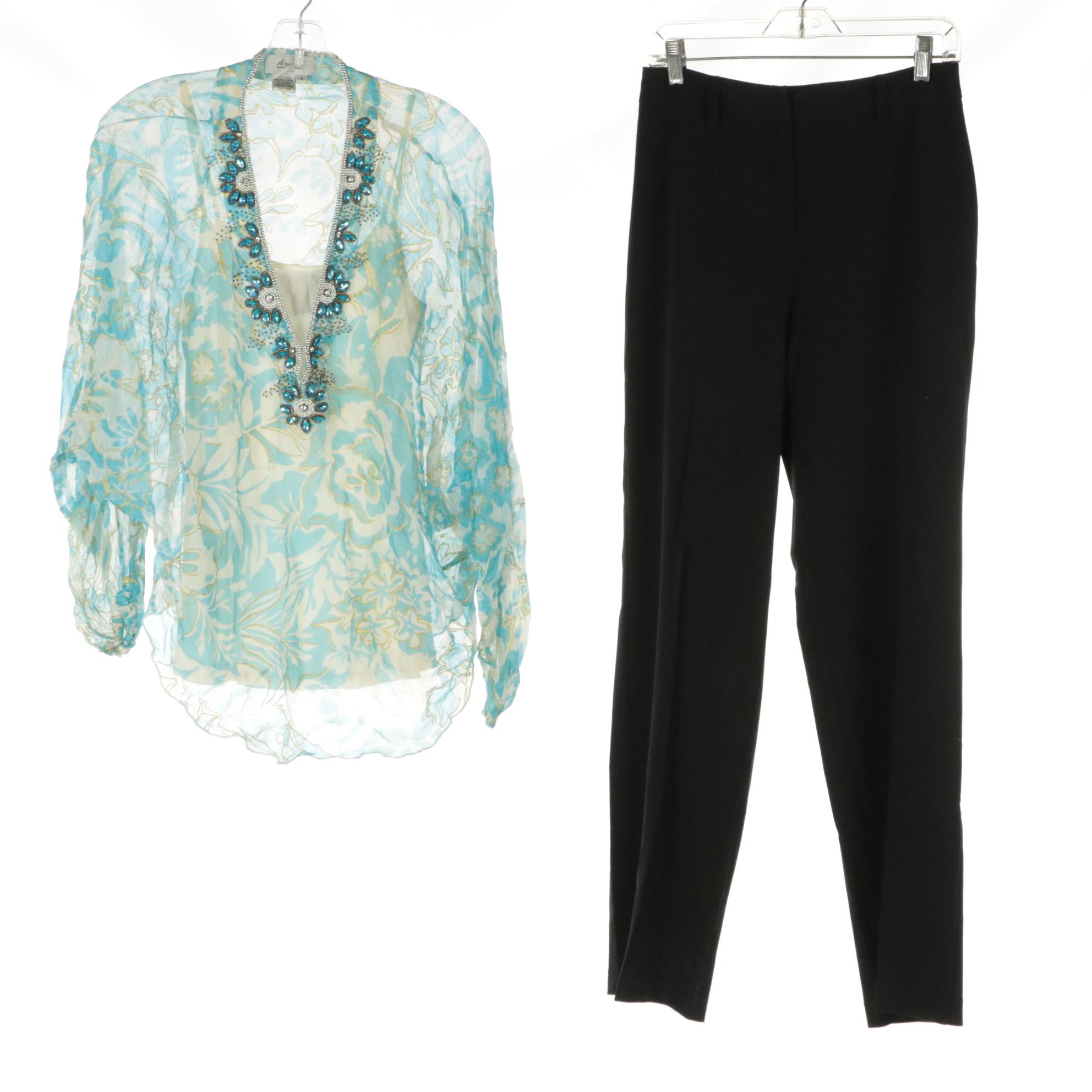 Lillie Rubin, Ferruche & Other Silk Long Sleeve Blouses W/ ILU & Other Trousers