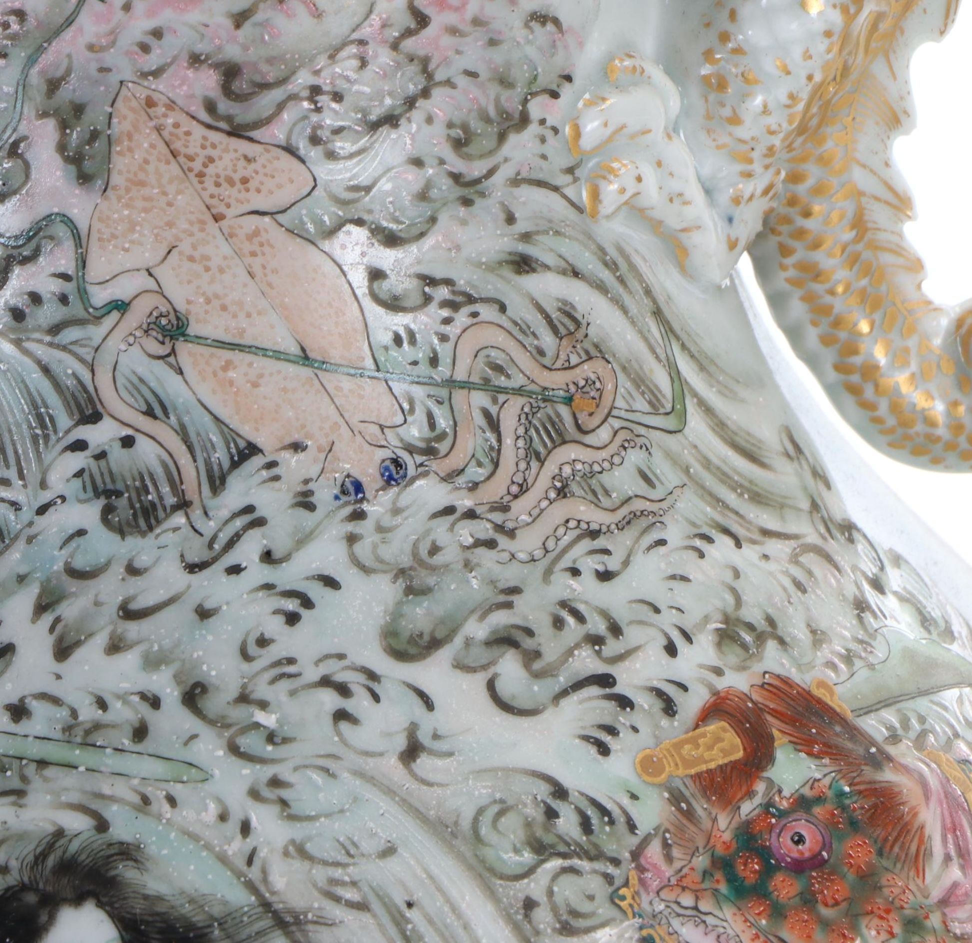 Japanese Satsuma Porcelain Vase Lamps with Scenes From Folk Tales