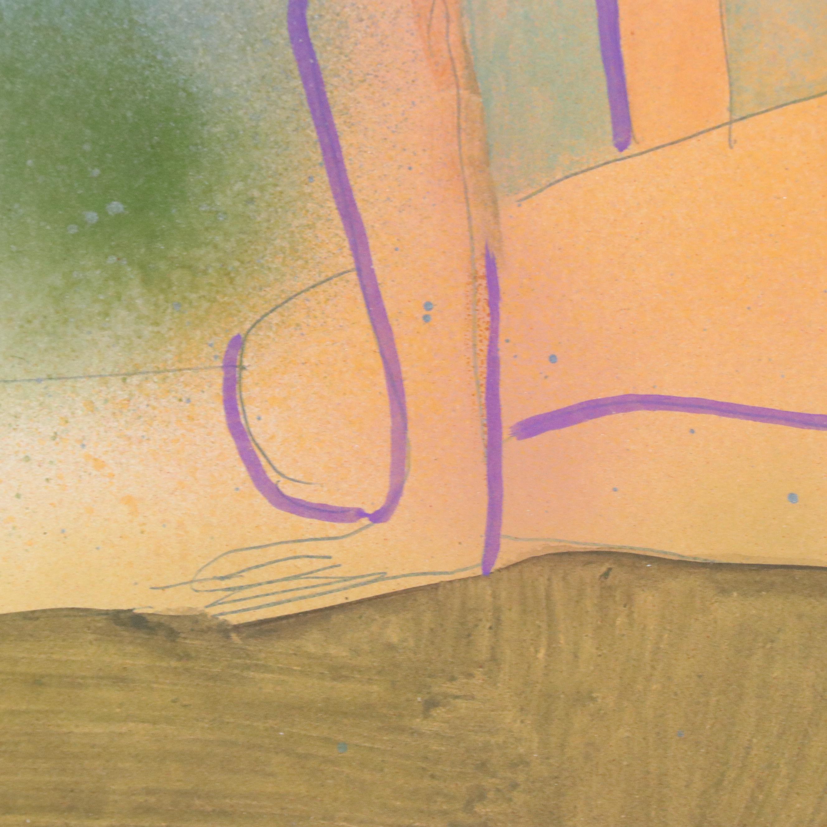 Don Vogl Mixed Media Painting of Nude Figure, 1985