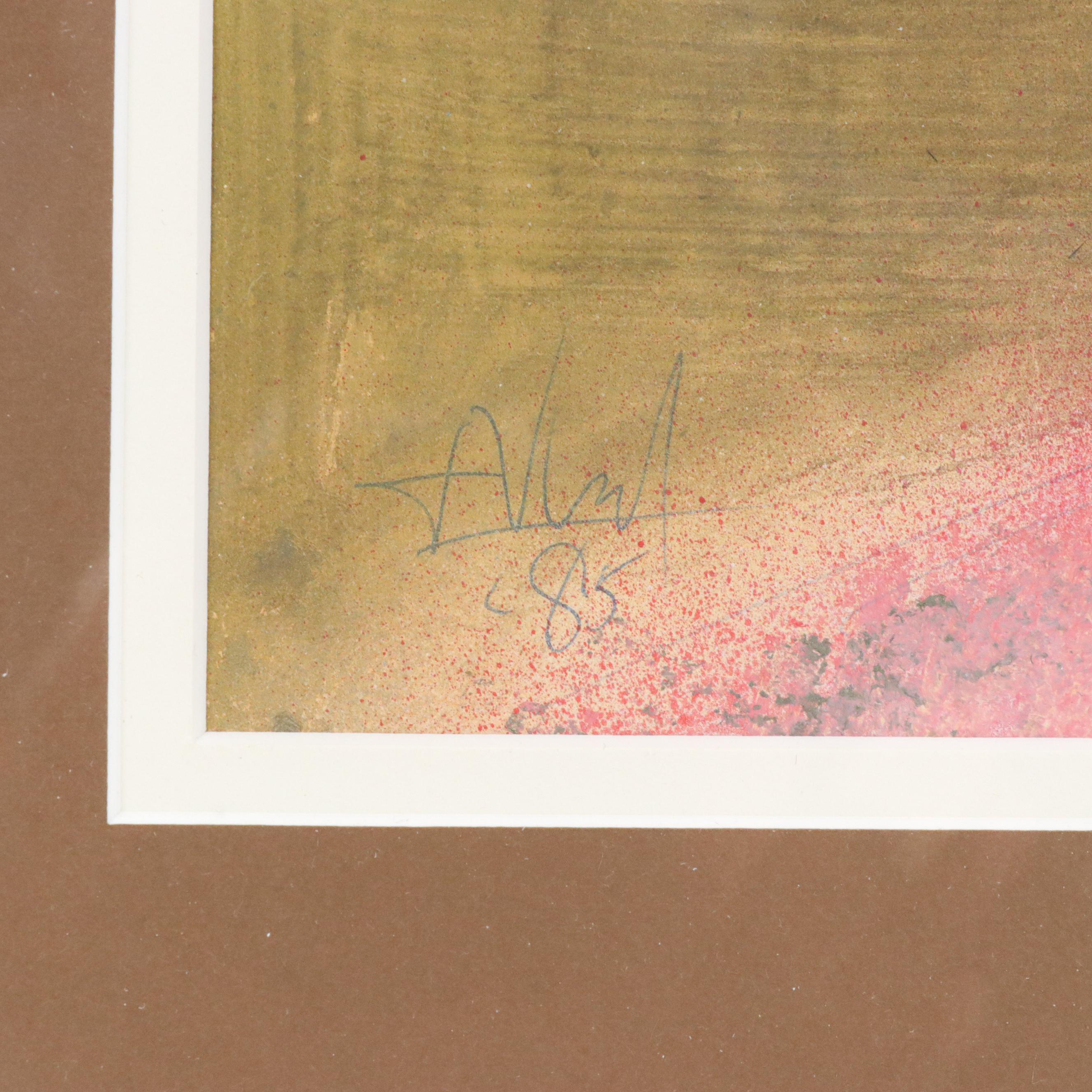 Don Vogl Mixed Media Painting of Nude Figure, 1985