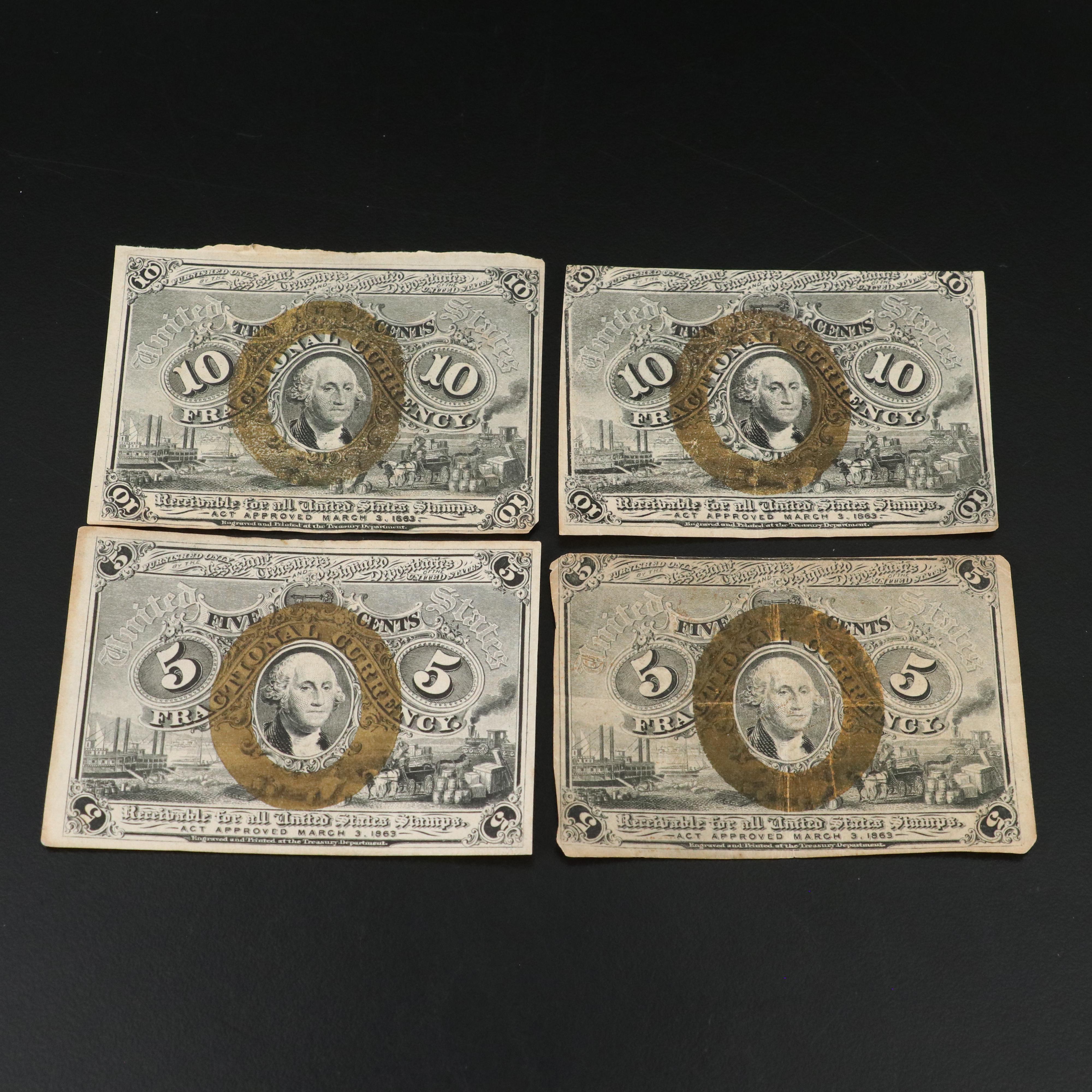 Fifteen Pieces of Higher Grade U.S. Fractional Currency Notes, 1860s-1870s