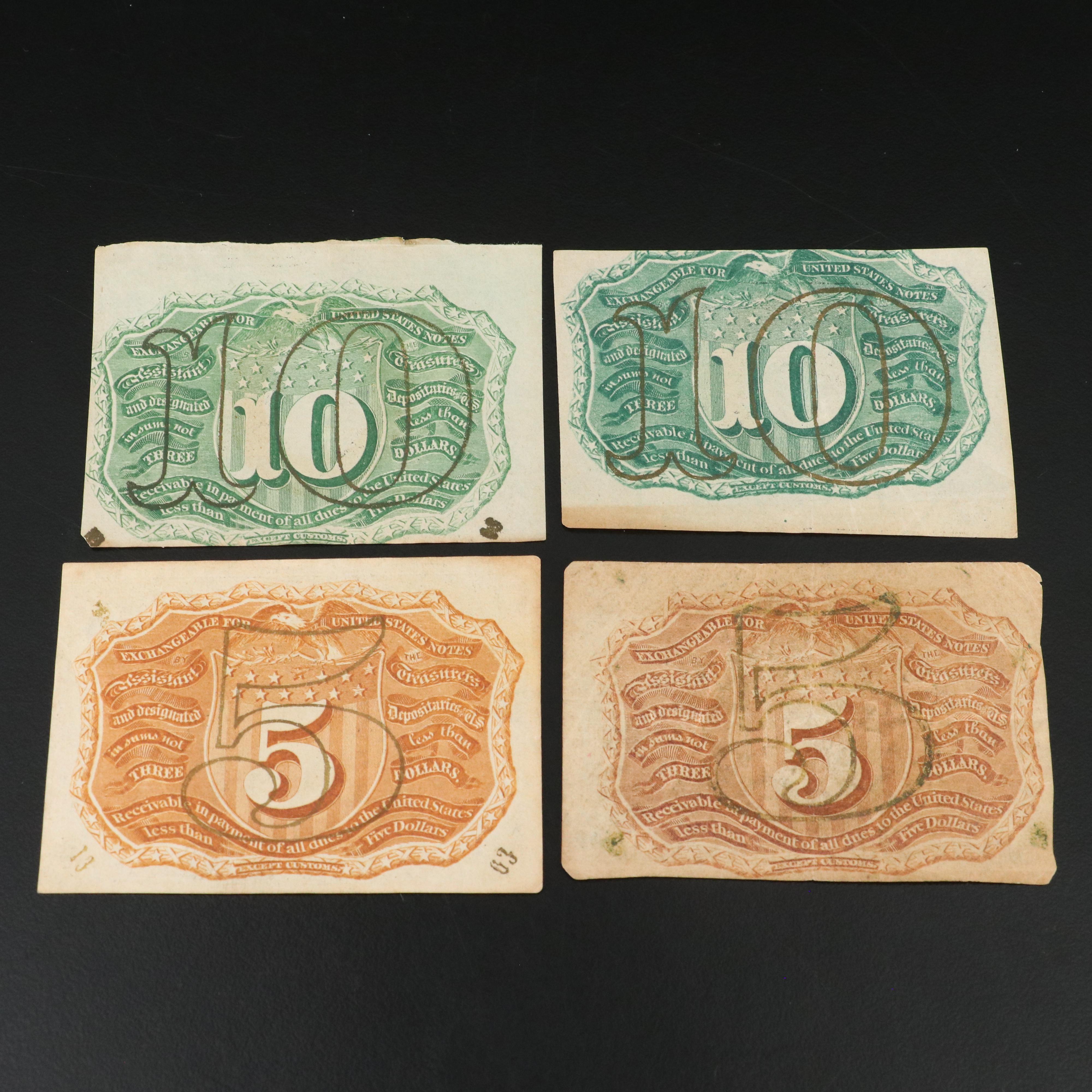 Fifteen Pieces of Higher Grade U.S. Fractional Currency Notes, 1860s-1870s