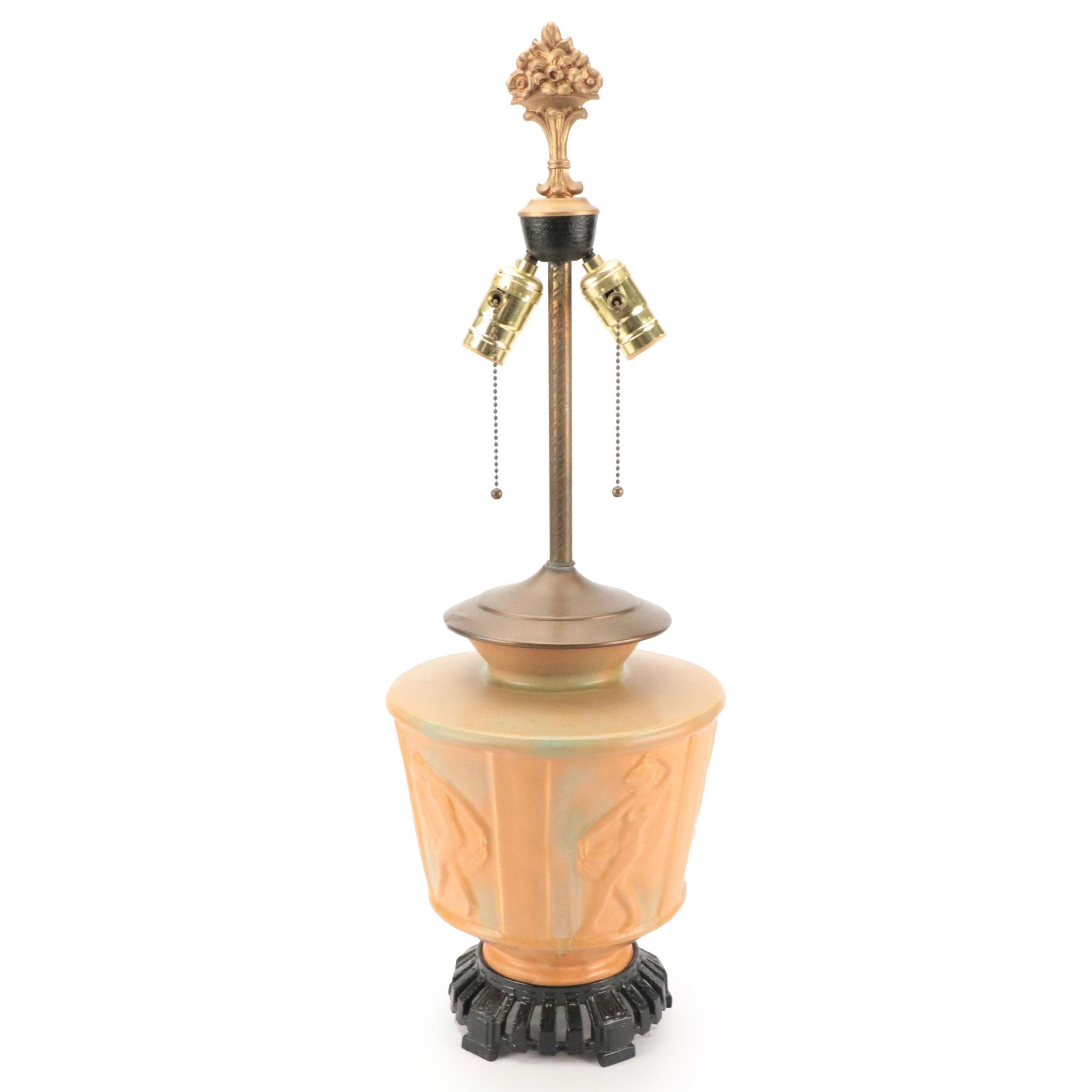 Muncie Pottery "Dancing Nudes" Table Lamp with Pull Cord