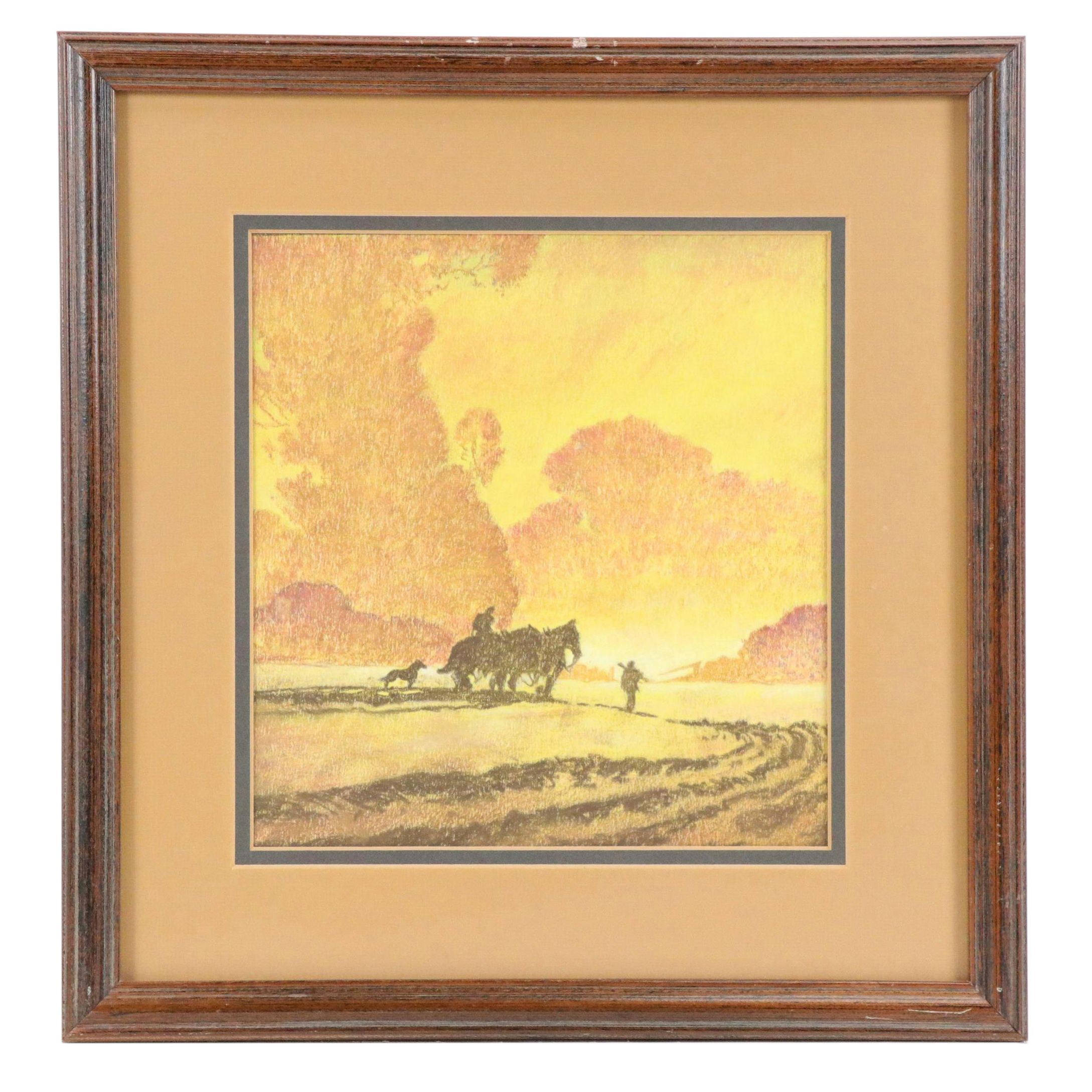 George C. Christensen Western Genre Pastel Drawing, 1945