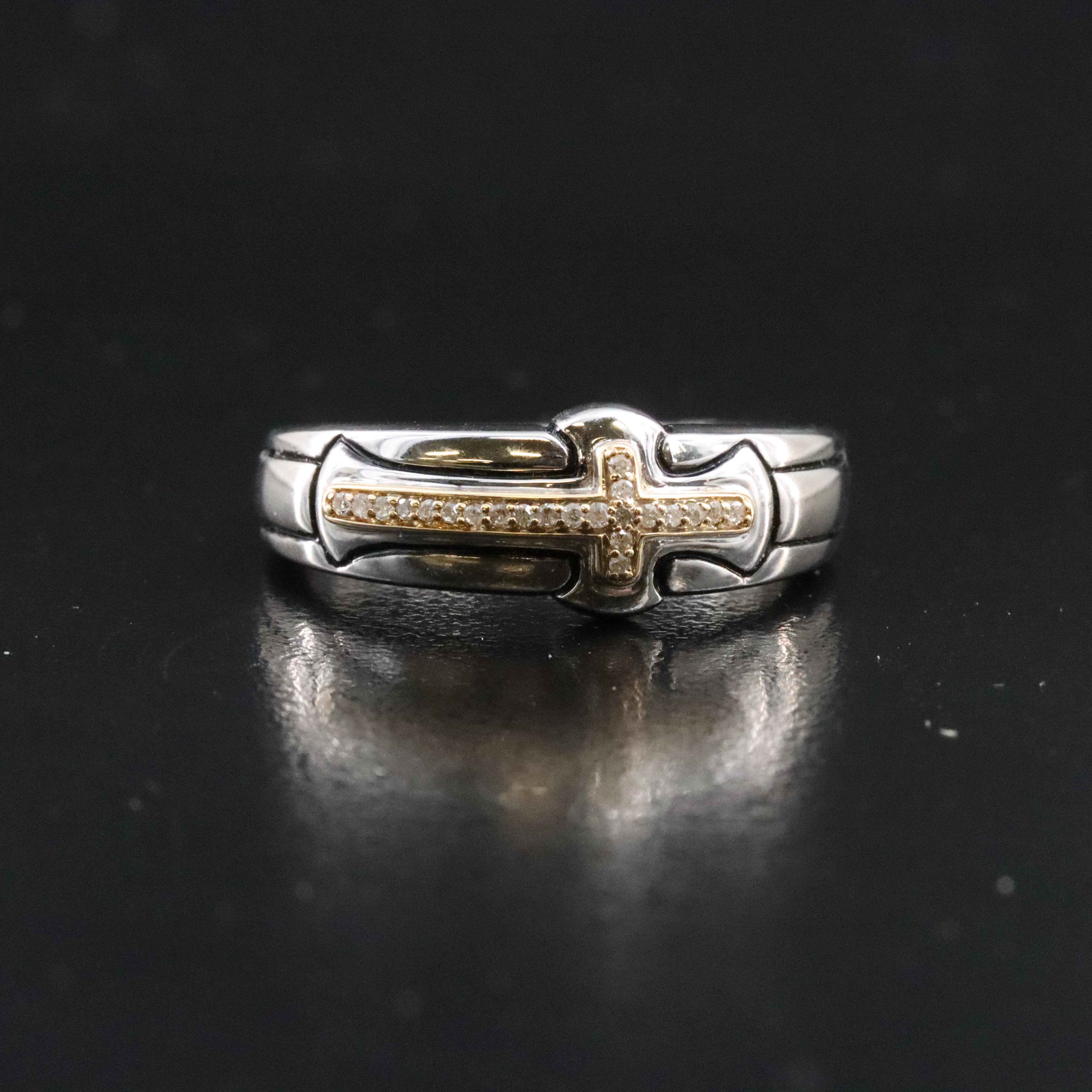 Sterling Diamond Cross Ring with 14K Accent