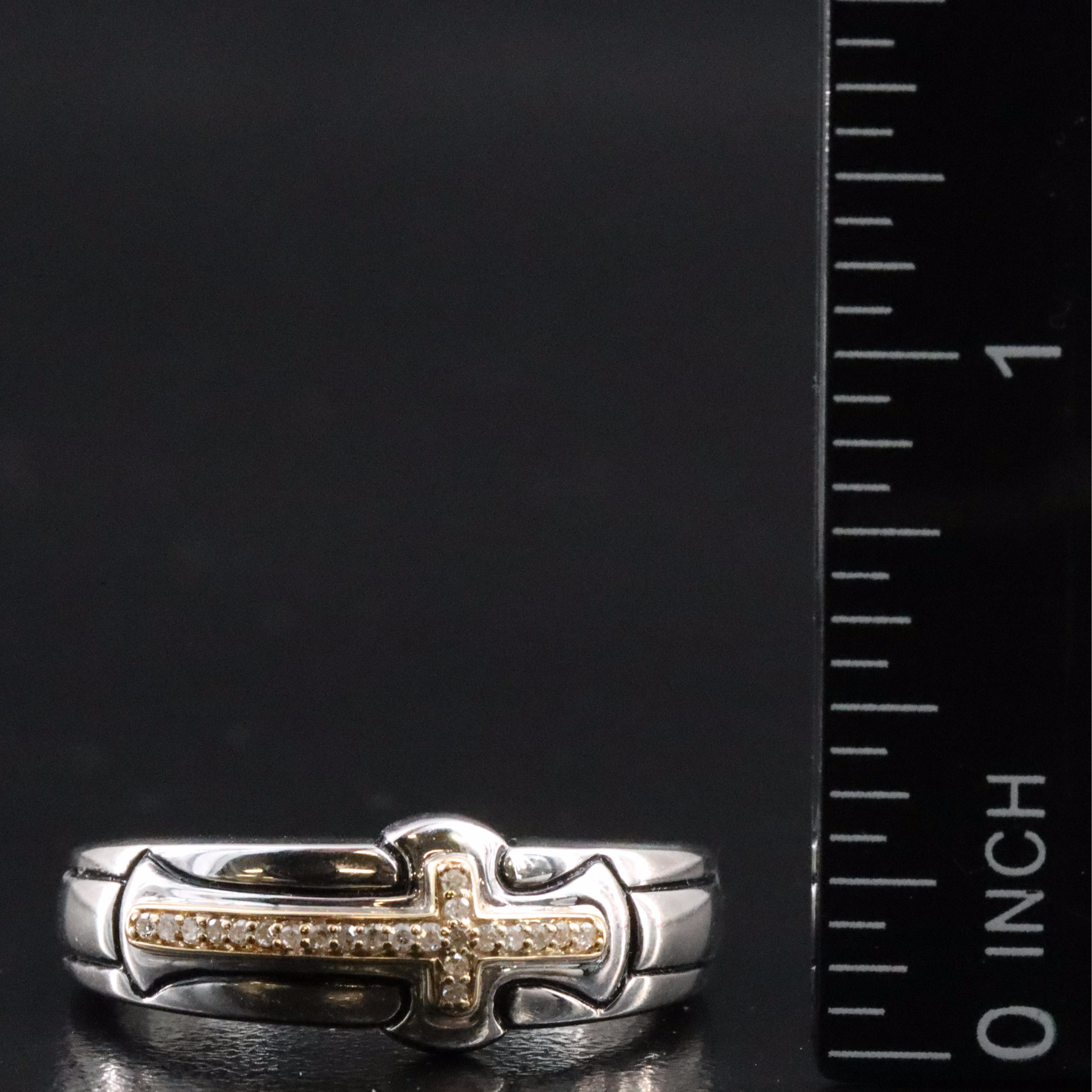 Sterling Diamond Cross Ring with 14K Accent