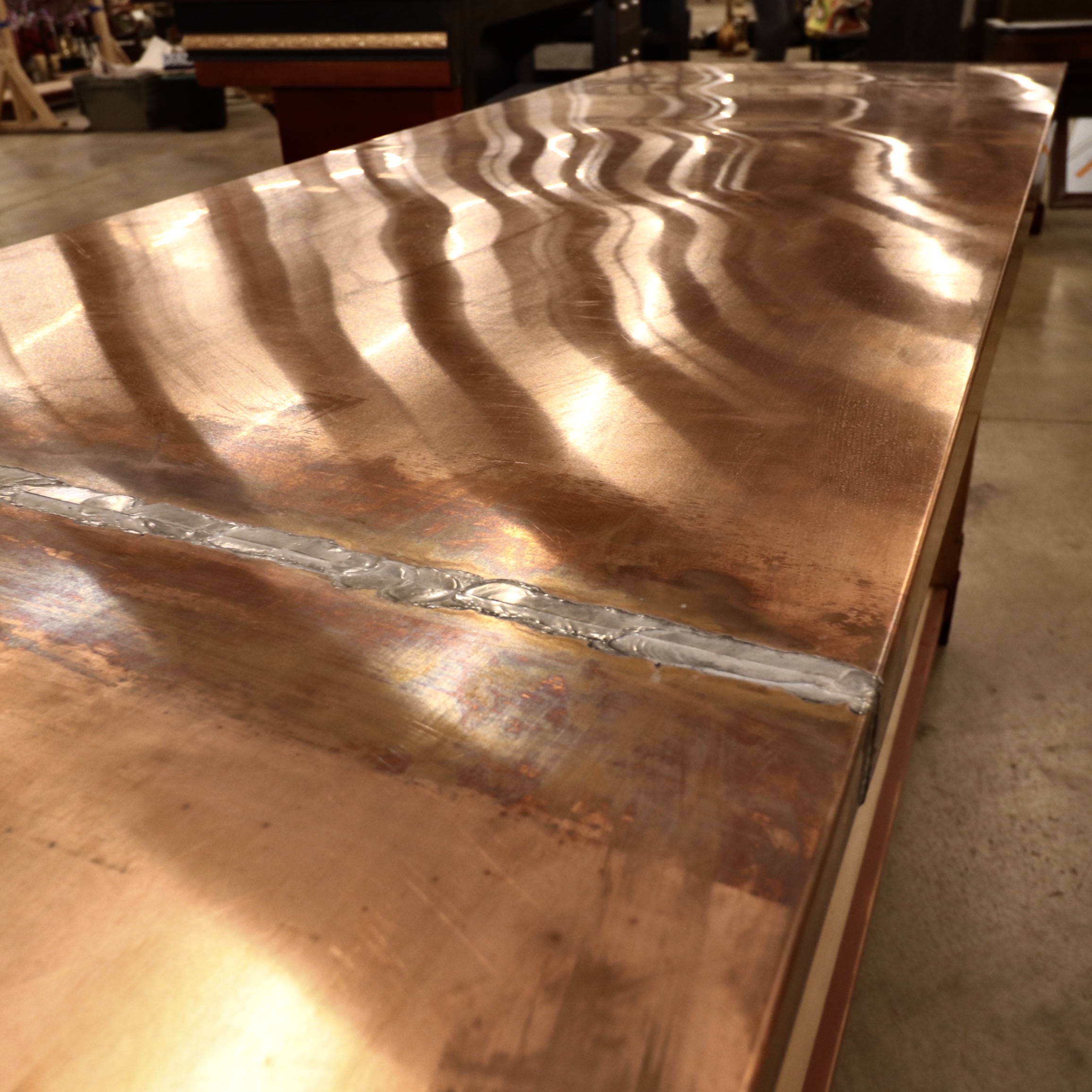 Painted Wood Custom Bar with Polished Copper Clad Top, Early 20th C. and Newer