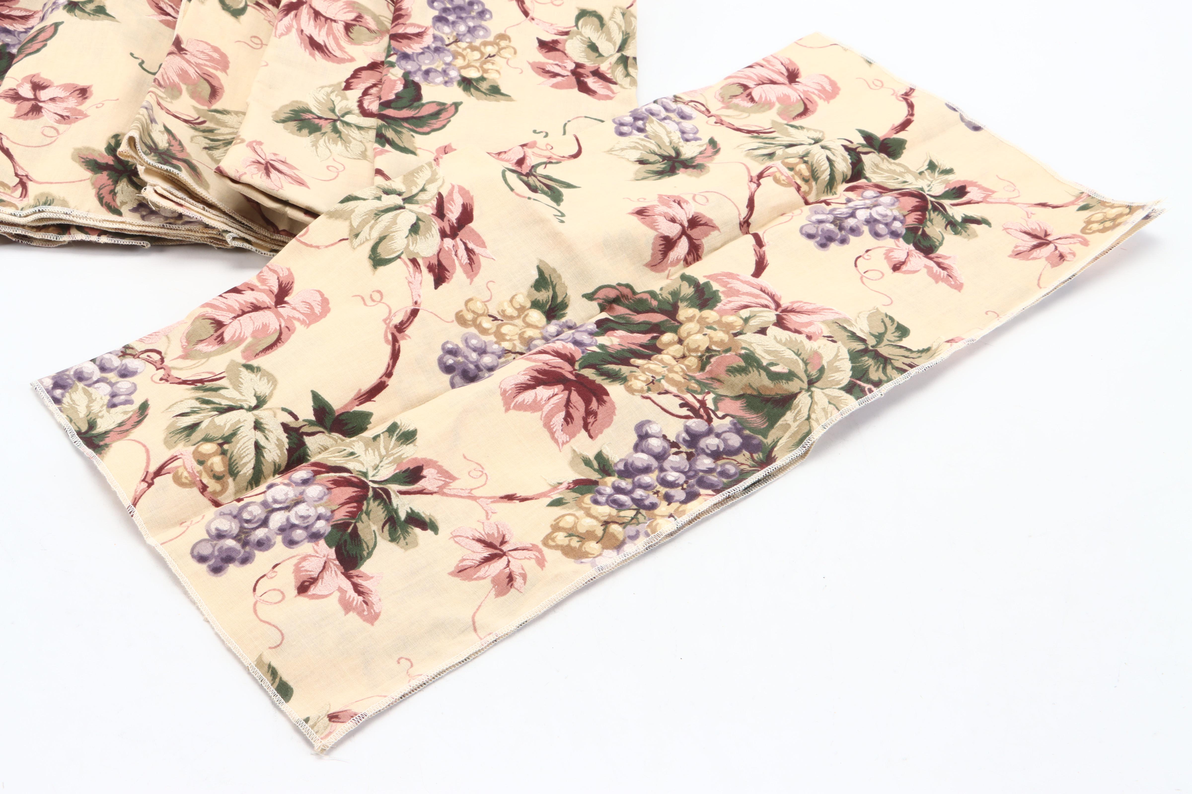 Fabric Basket and Napkins with Velvet-Mounted Ceramic Flowers Wall Hanging