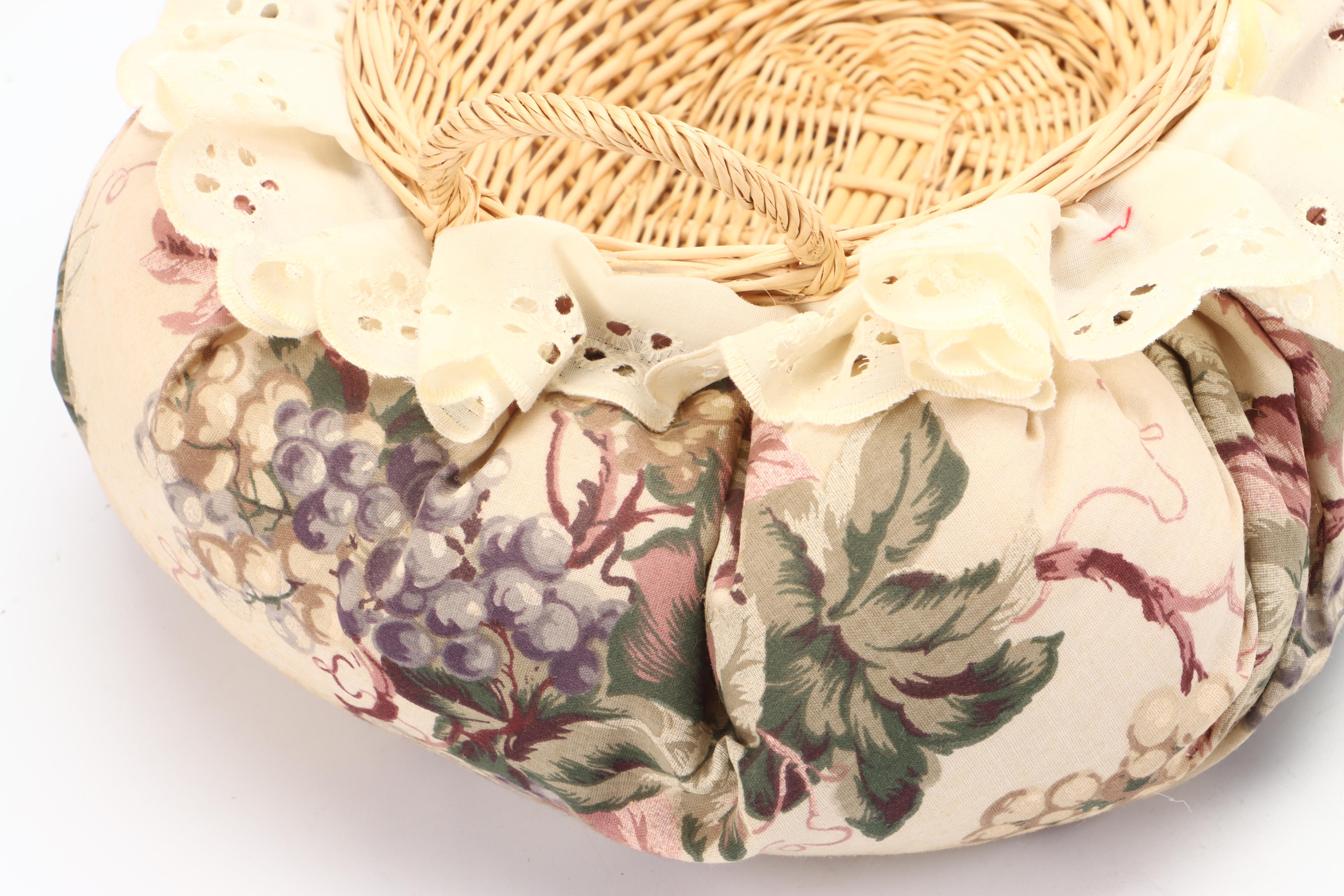 Fabric Basket and Napkins with Velvet-Mounted Ceramic Flowers Wall Hanging