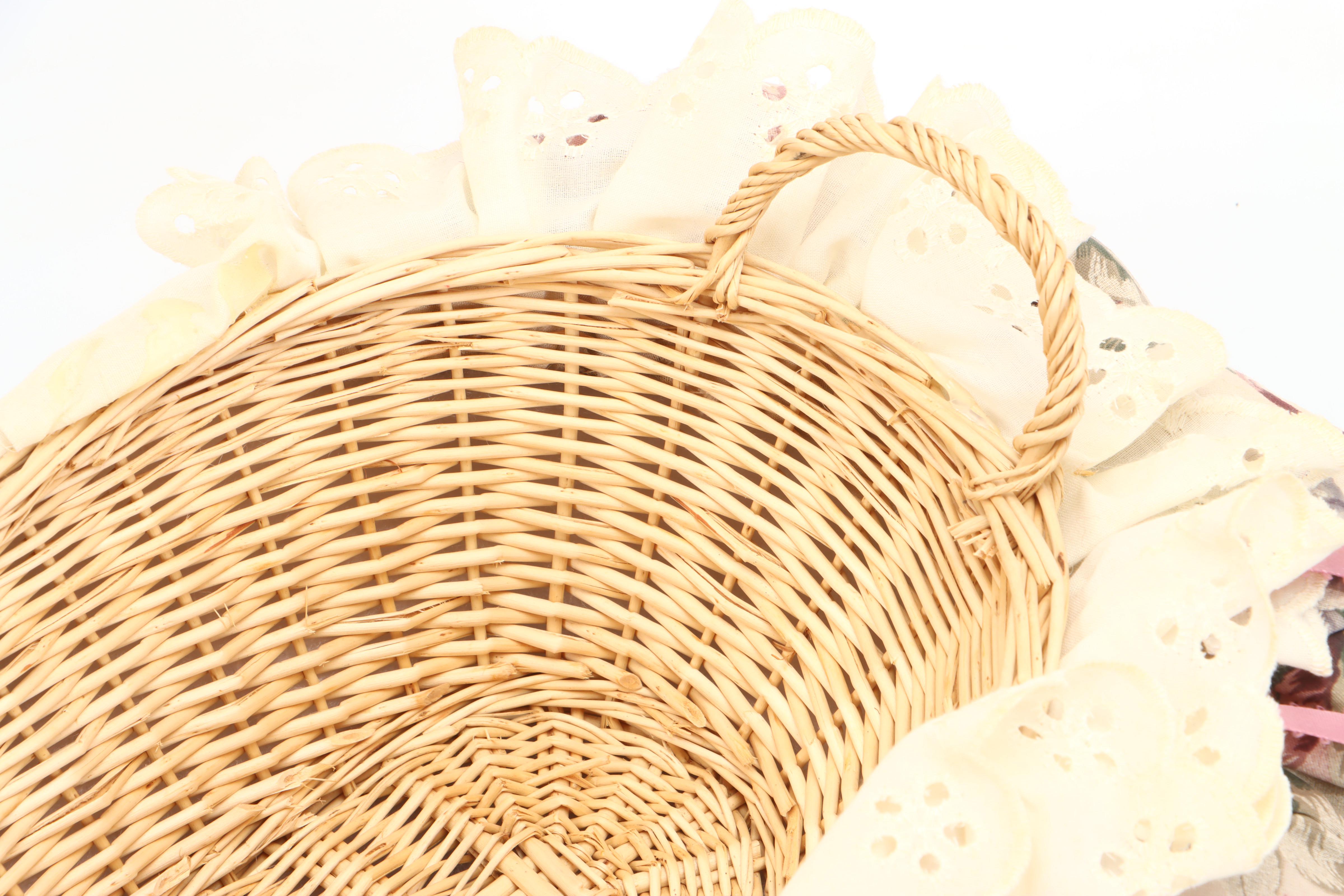 Fabric Basket and Napkins with Velvet-Mounted Ceramic Flowers Wall Hanging