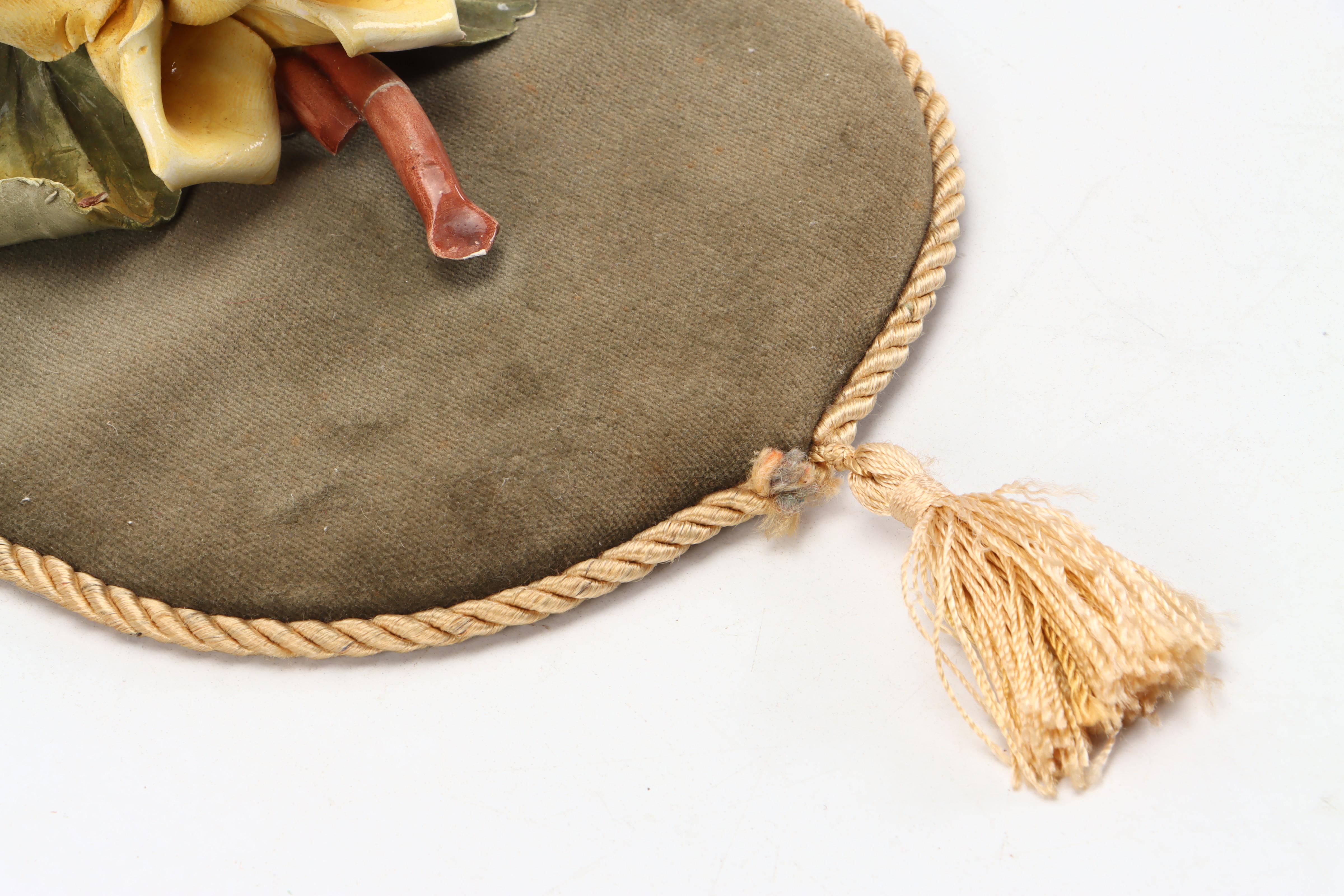 Fabric Basket and Napkins with Velvet-Mounted Ceramic Flowers Wall Hanging