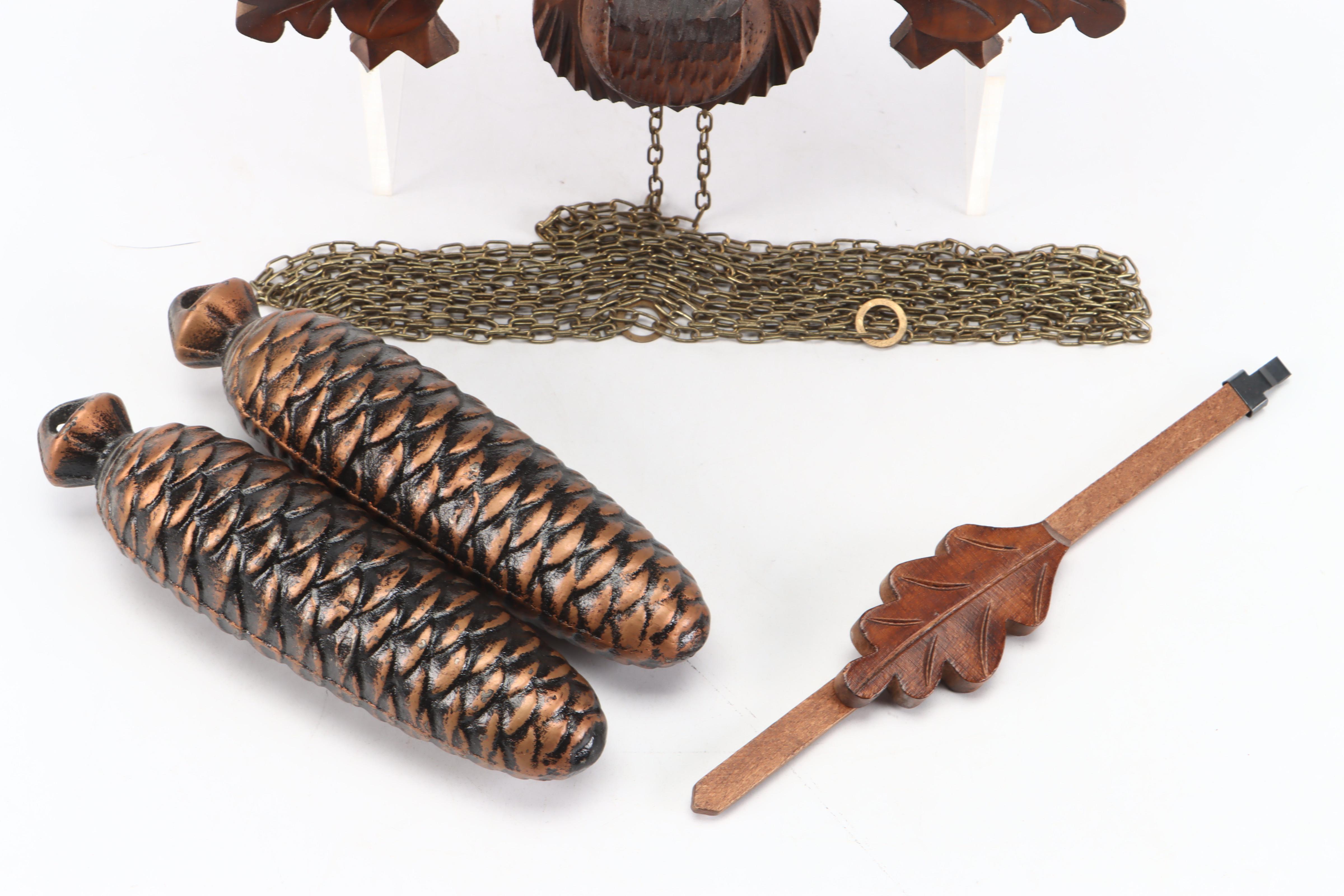 German Carved Walnut Hunter Cuckoo Clock, Late 20th Century