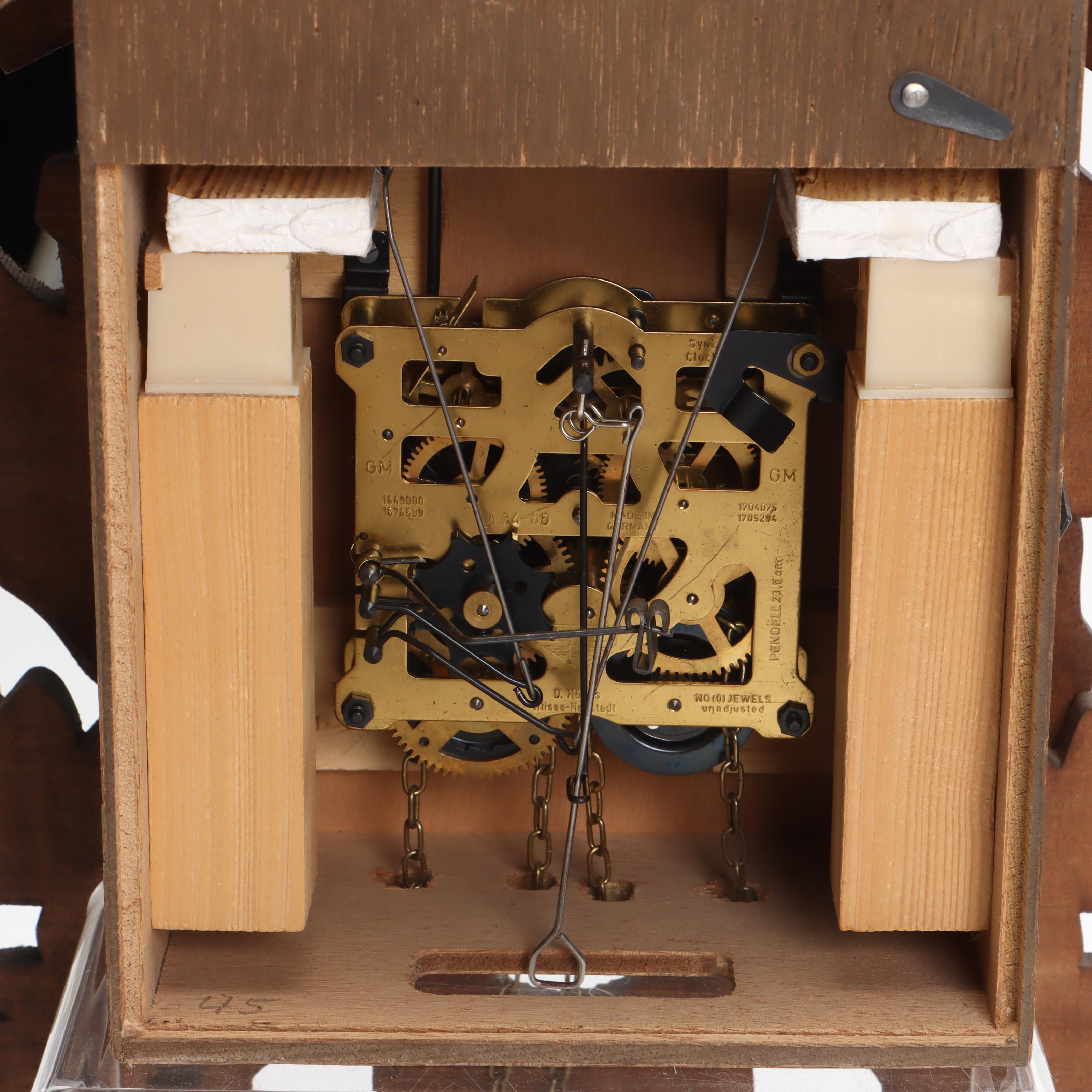 German Carved Walnut Hunter Cuckoo Clock, Late 20th Century