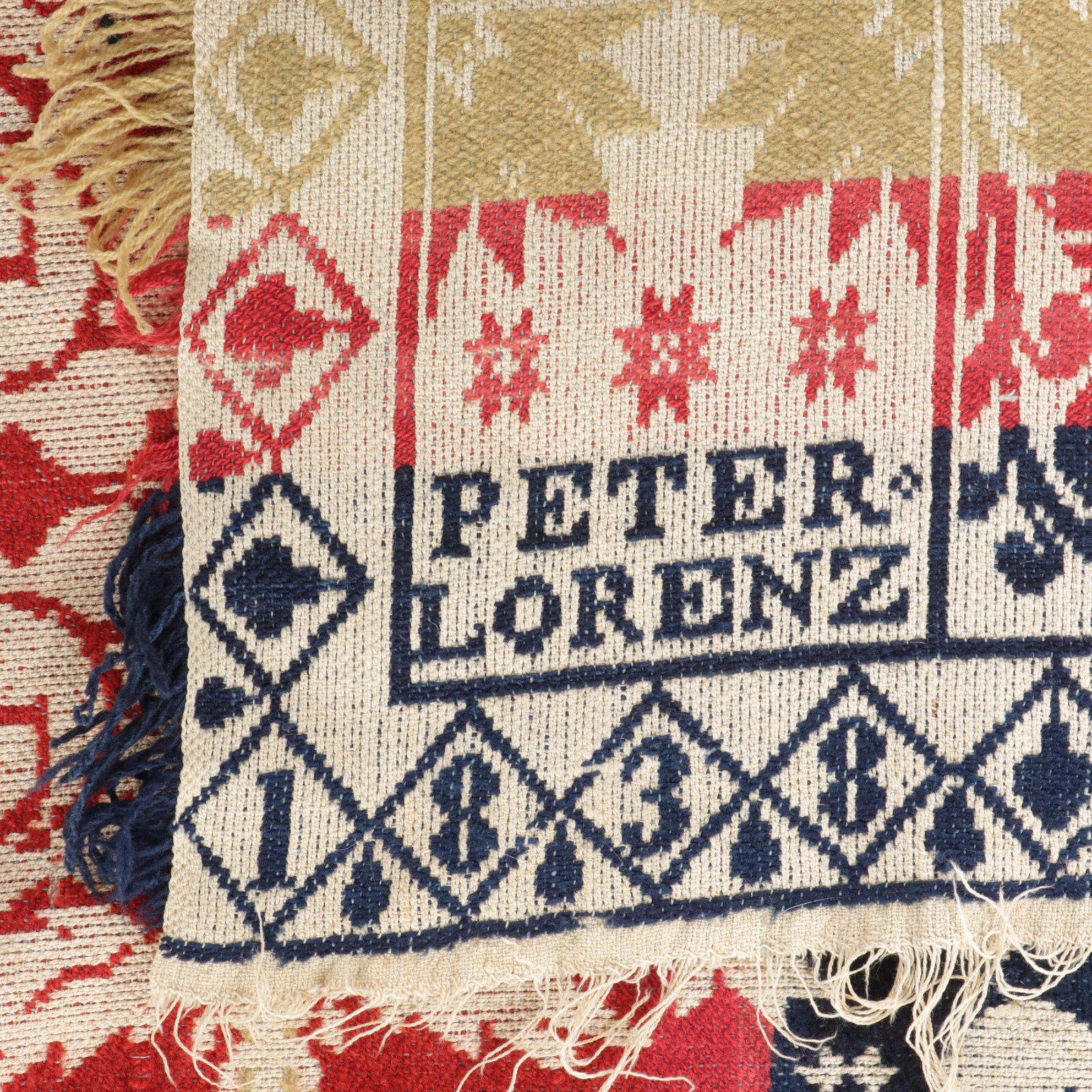 Peter Lorenz American Figured and Fancy Jacquard Loom Coverlet, 1838