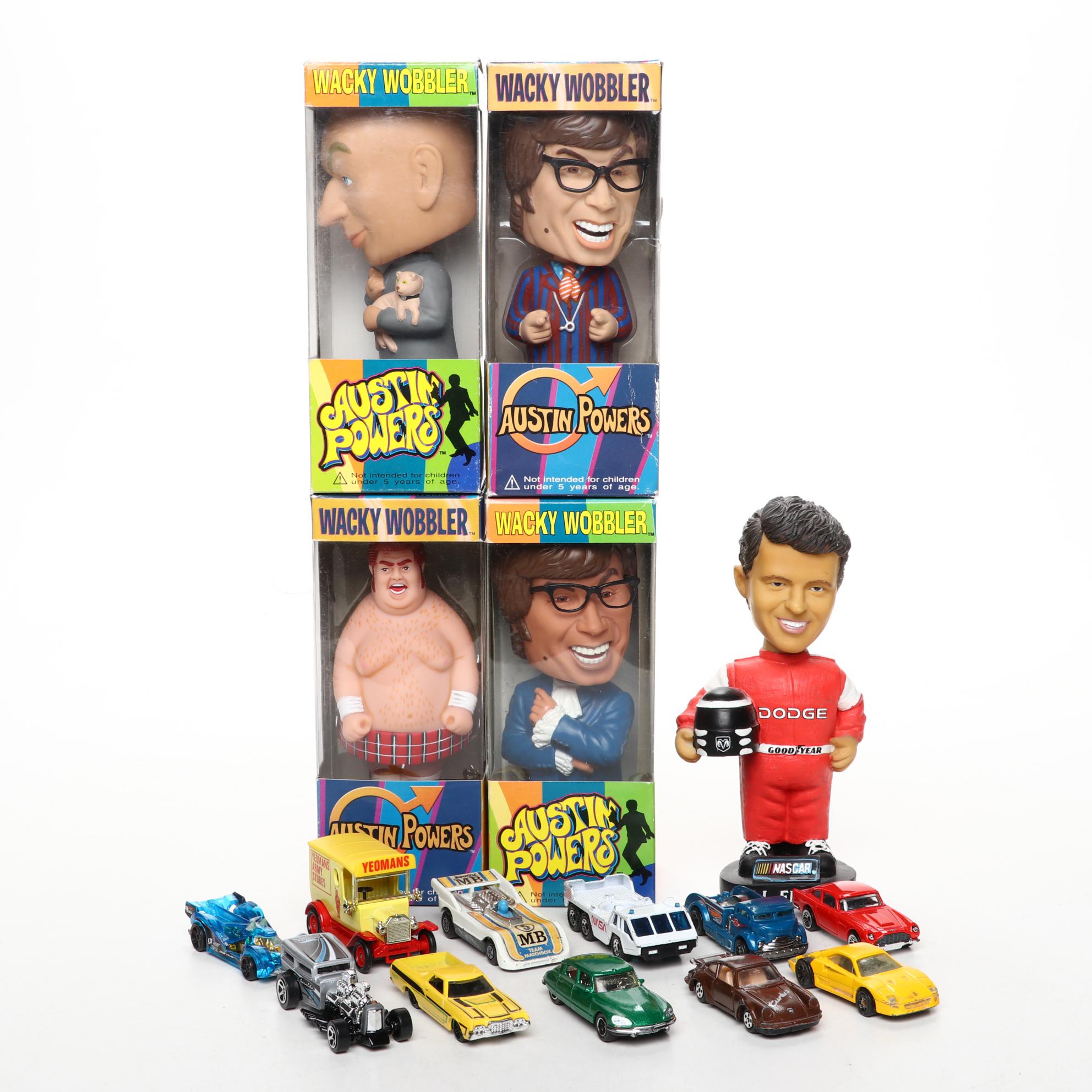 Funko "Austin Powers" Wacky Wobblers with Nascar Bobble Head and Toy Cars