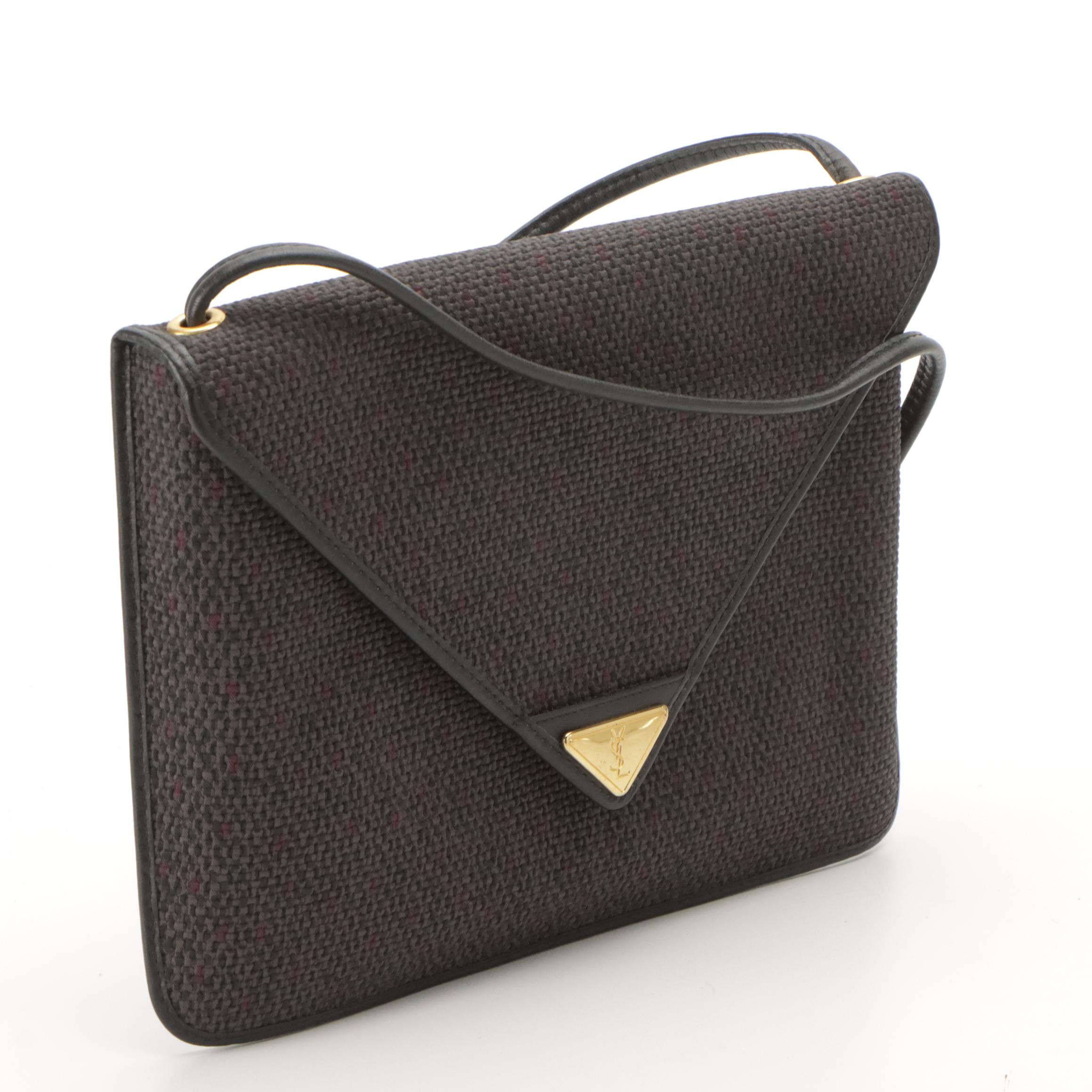 Yves Saint Laurent Woven Coated Canvas and Leather Front-Flap Shoulder Bag