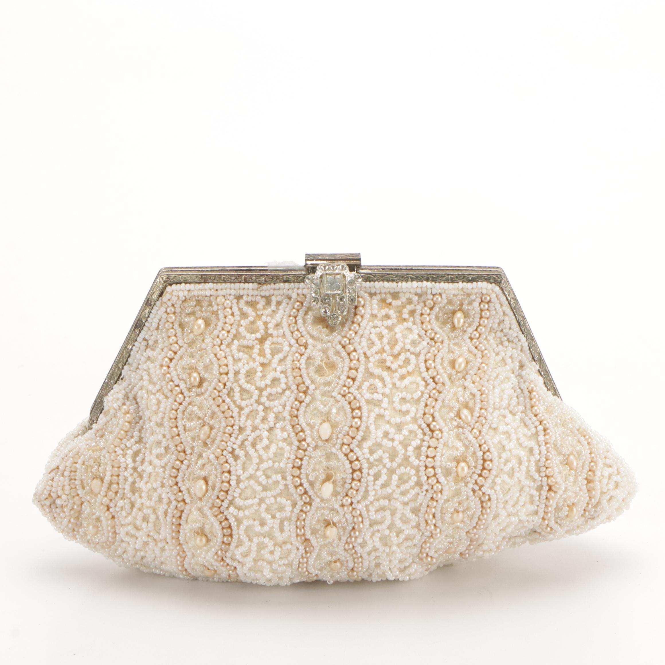 HL Vintage Top Handle Frame Bag, Other Ornate Bead Embroidered Clutch Bags