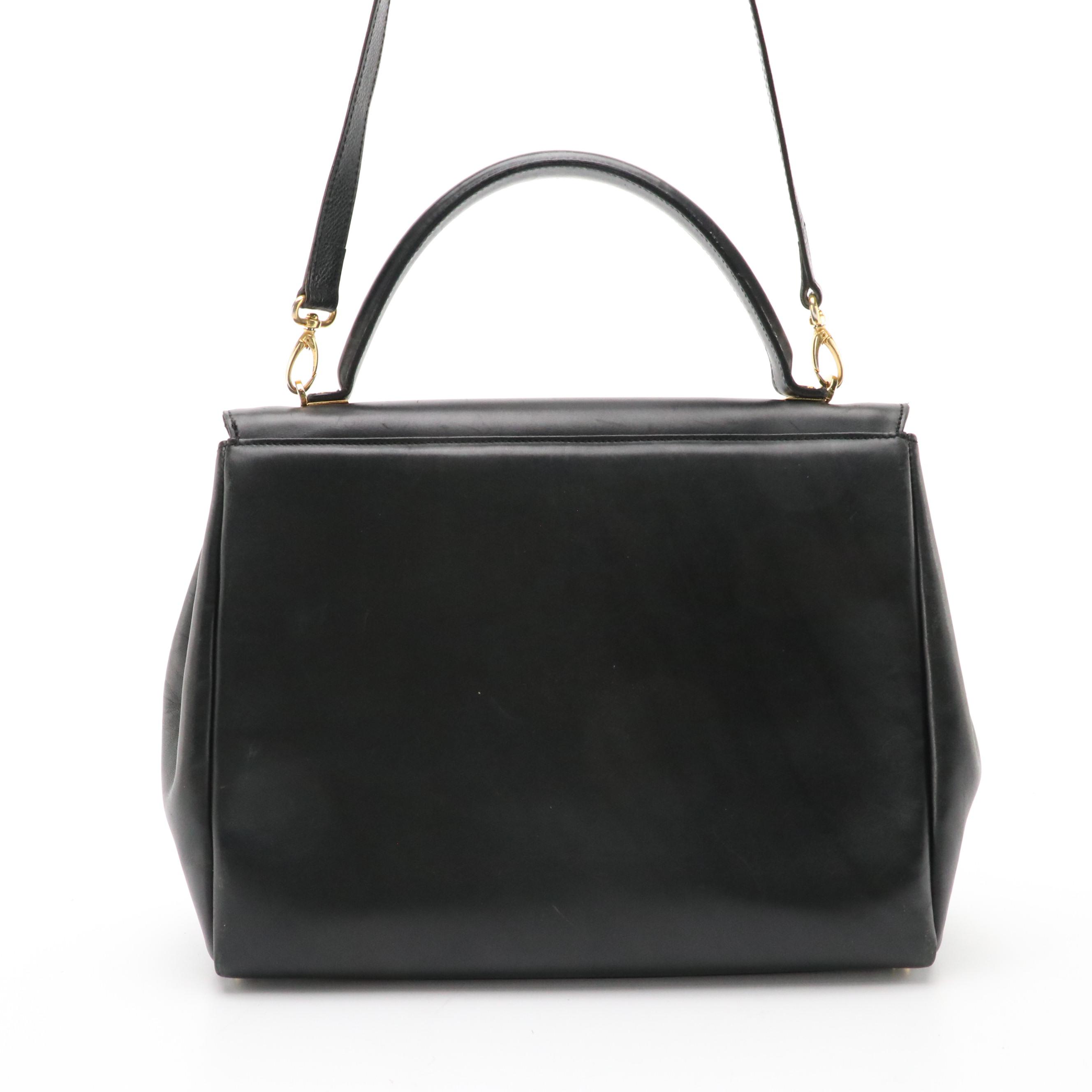 Salvatore Ferragamo Top Handle Satchel in Smooth Black Leather