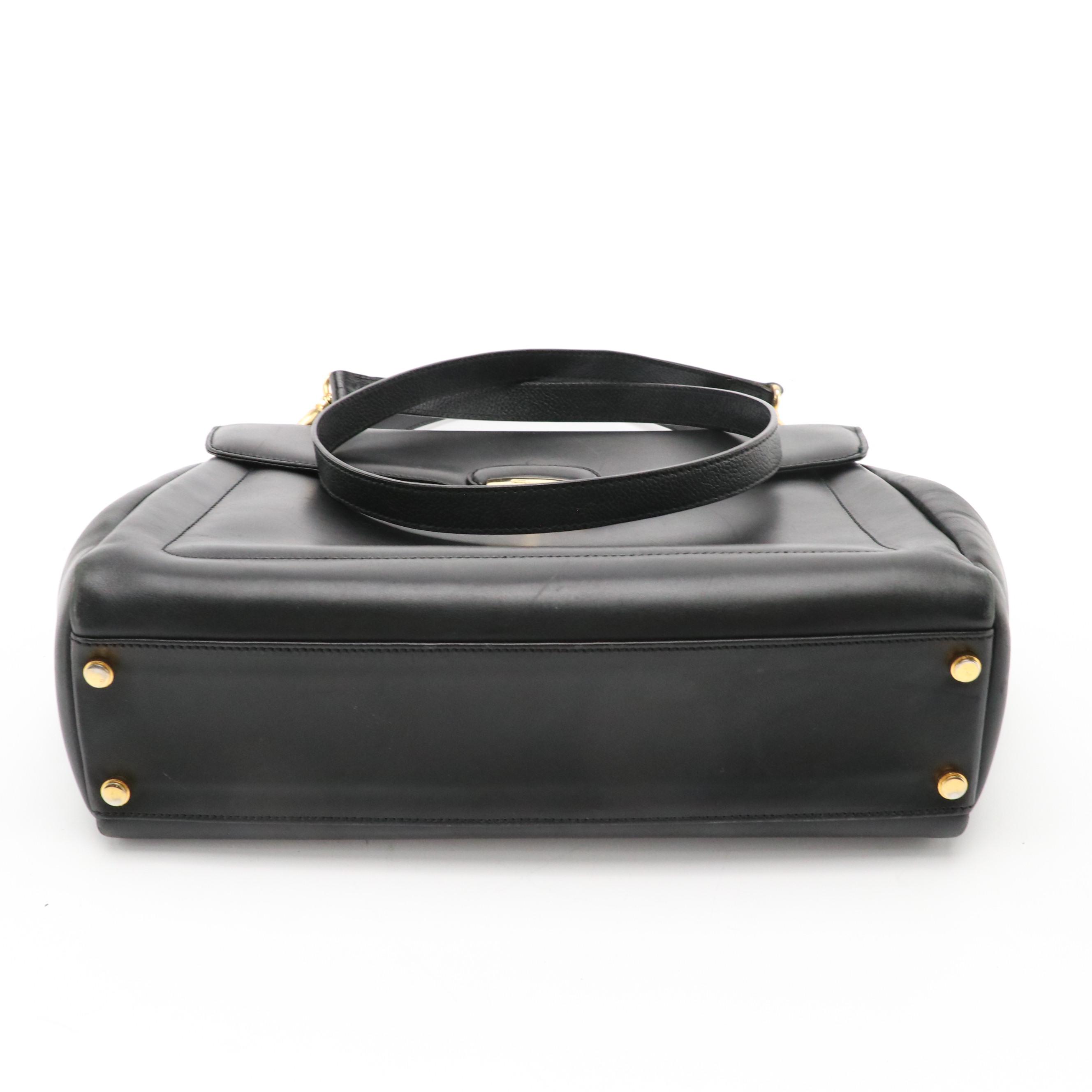 Salvatore Ferragamo Top Handle Satchel in Smooth Black Leather