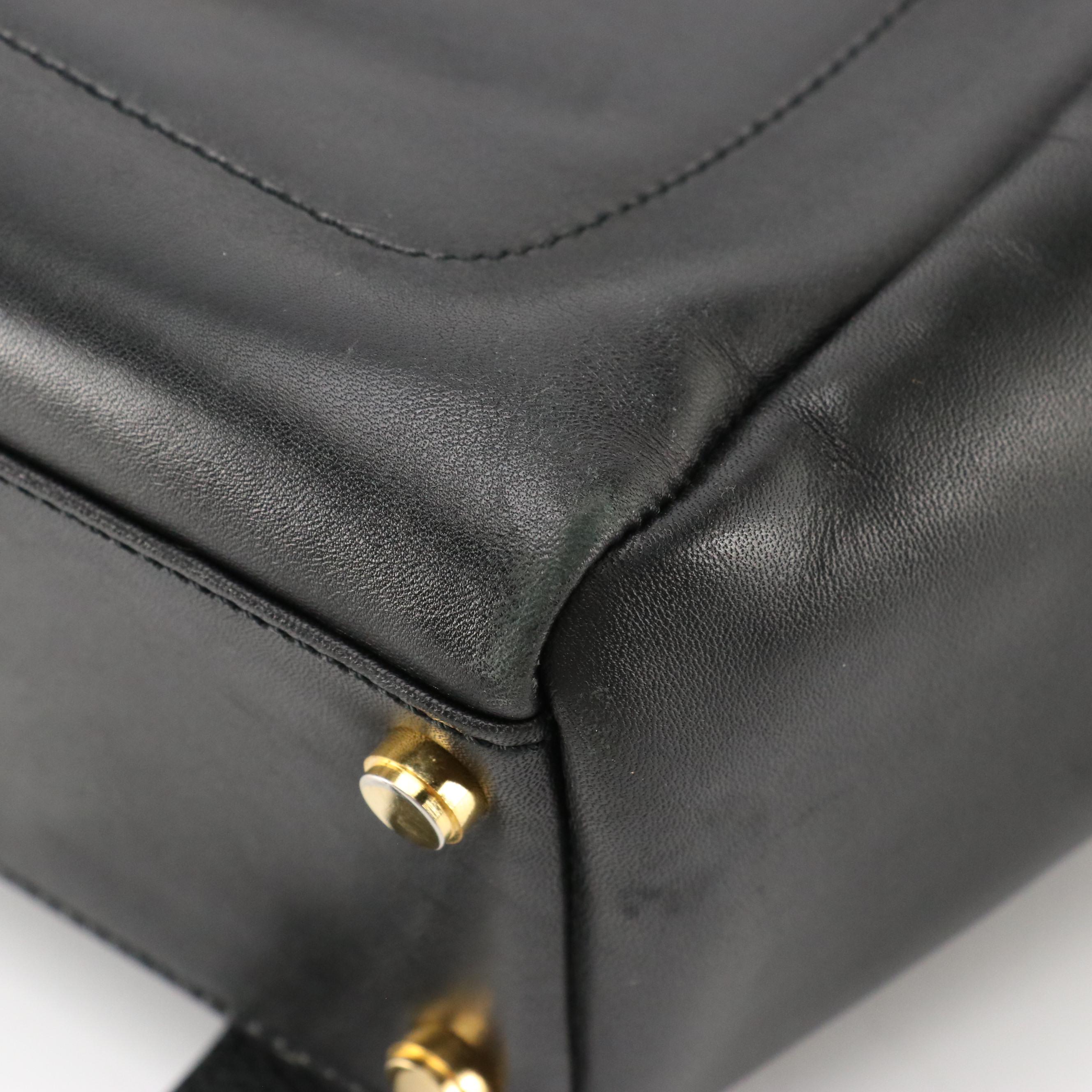 Salvatore Ferragamo Top Handle Satchel in Smooth Black Leather