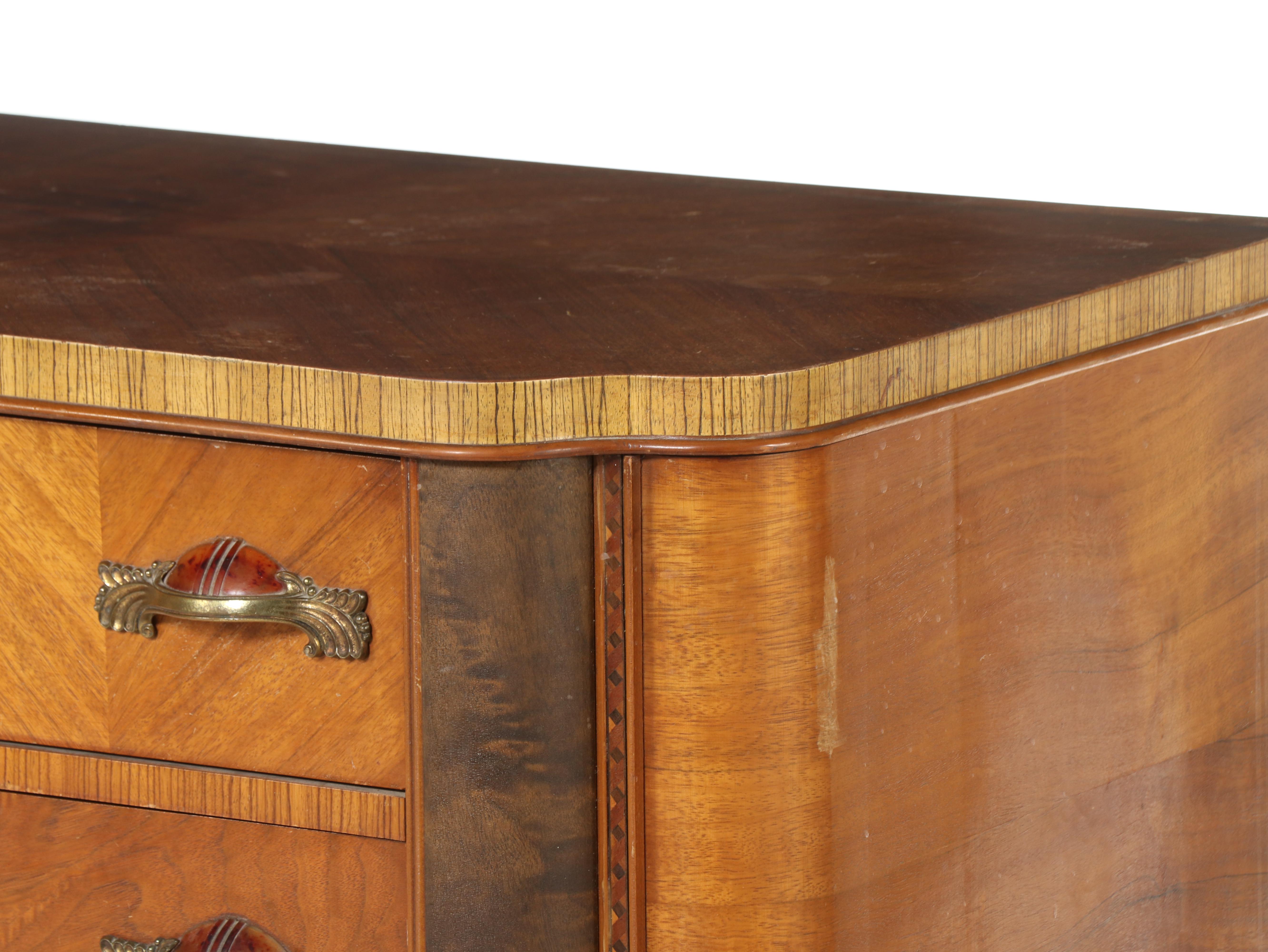 Art Deco Walnut and Marquetry Three-Drawer Chest, Circa 1930