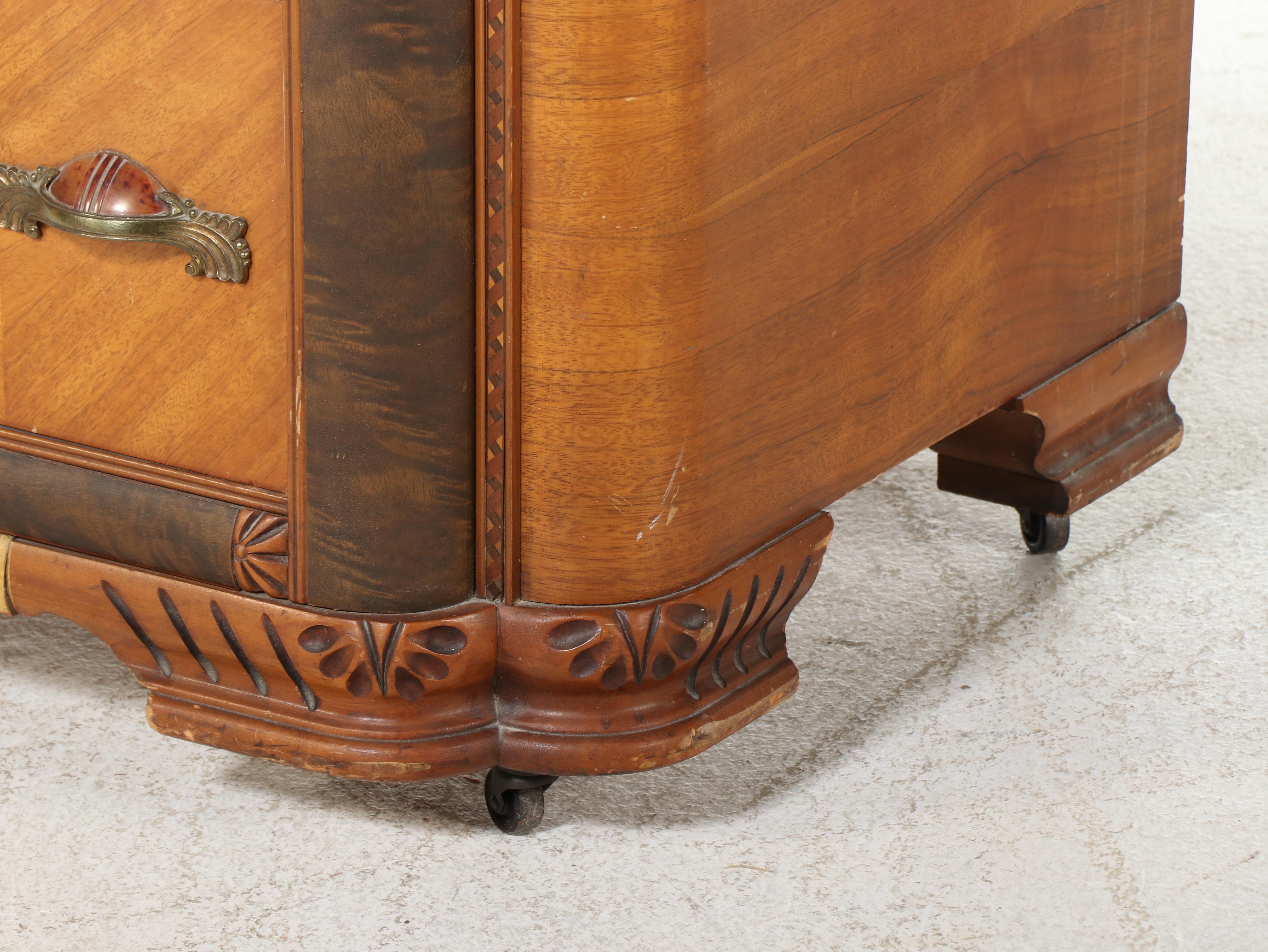 Art Deco Walnut and Marquetry Three-Drawer Chest, Circa 1930