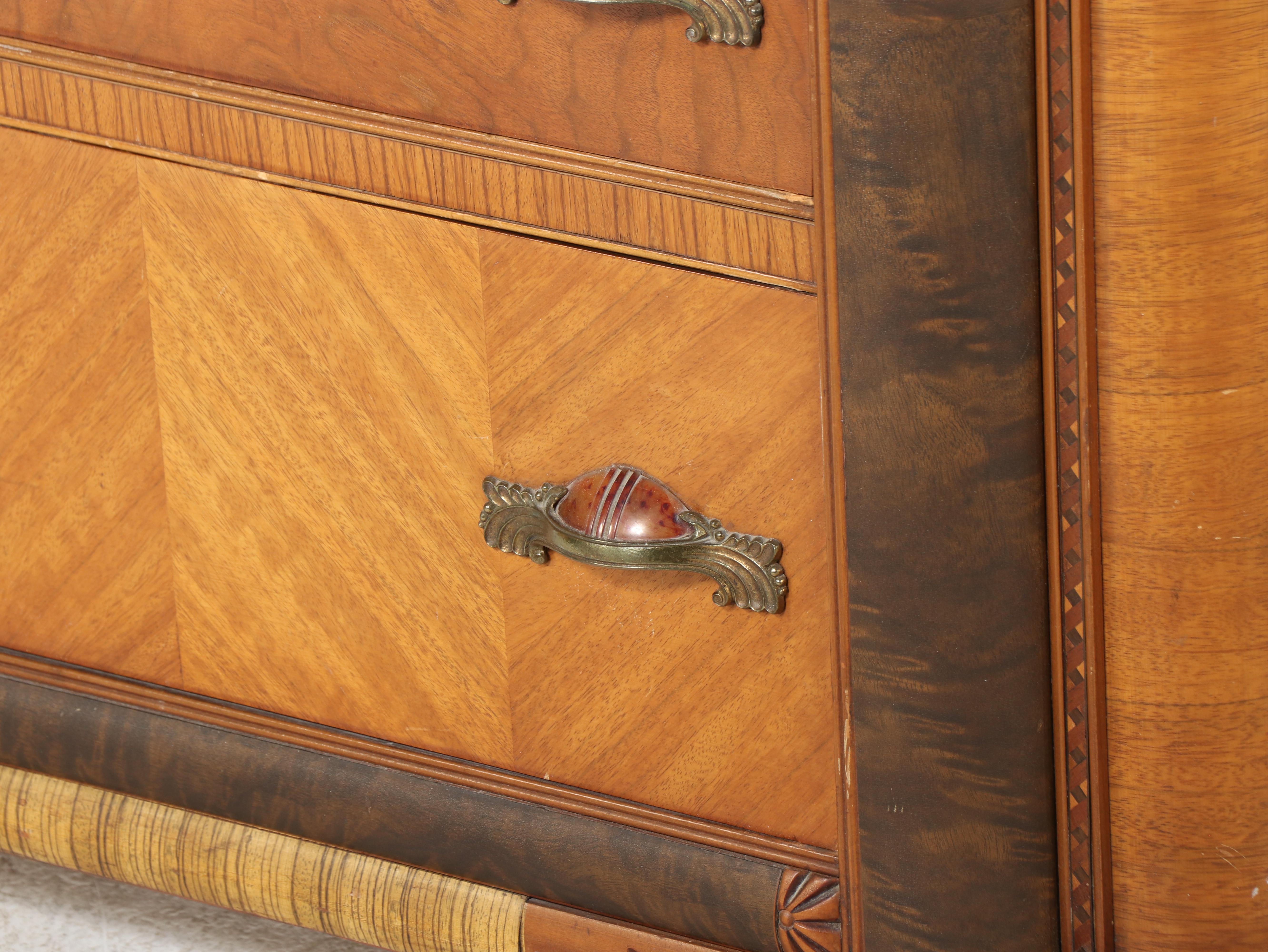 Art Deco Walnut and Marquetry Three-Drawer Chest, Circa 1930