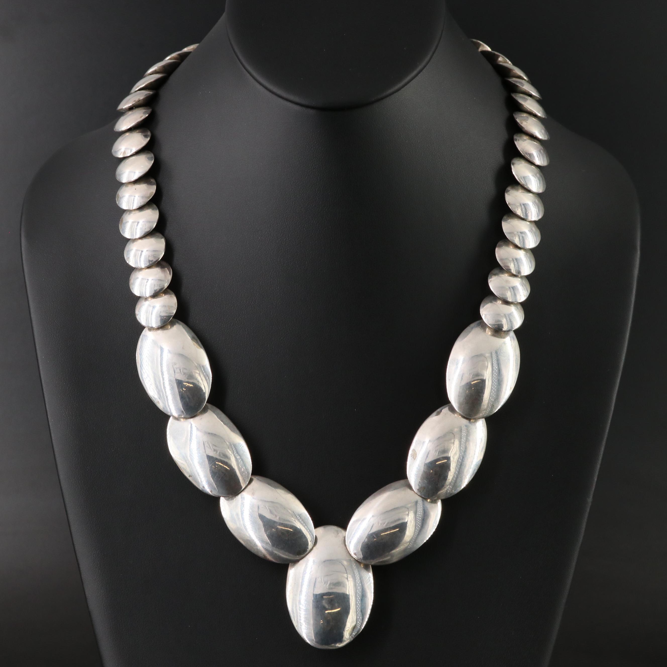 Southwestern Double Sided Sterling Silver Pillow Bead Necklace