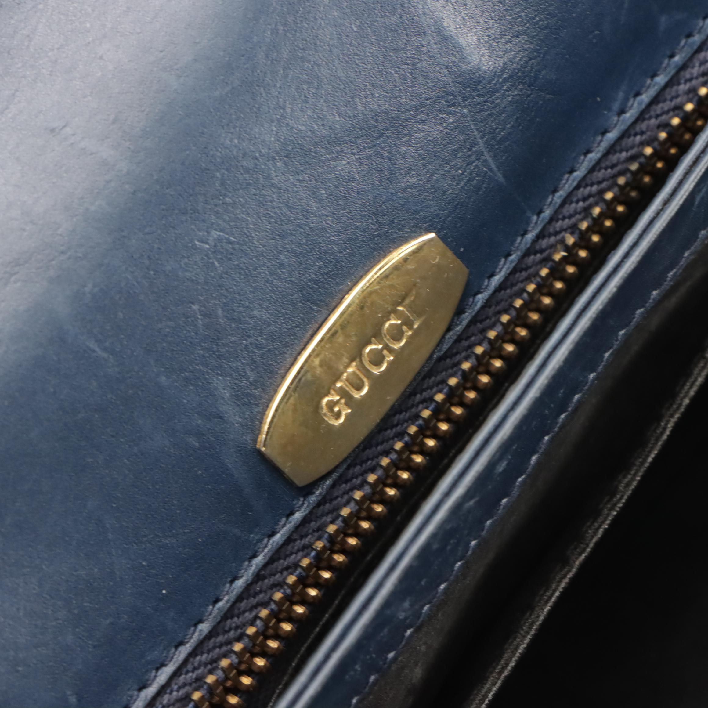 Gucci Vintage Horsebit 1955 Shoulder Bag in Navy Blue Leather