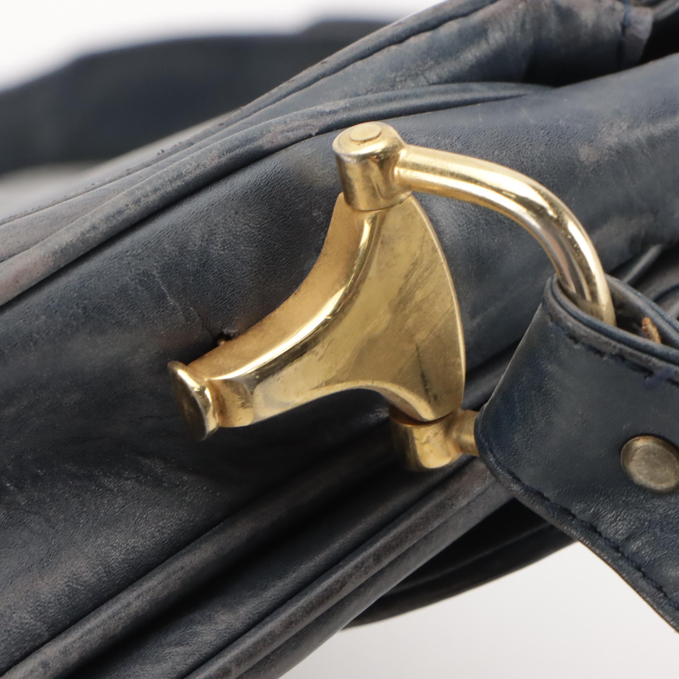 Gucci Vintage Horsebit 1955 Shoulder Bag in Navy Blue Leather