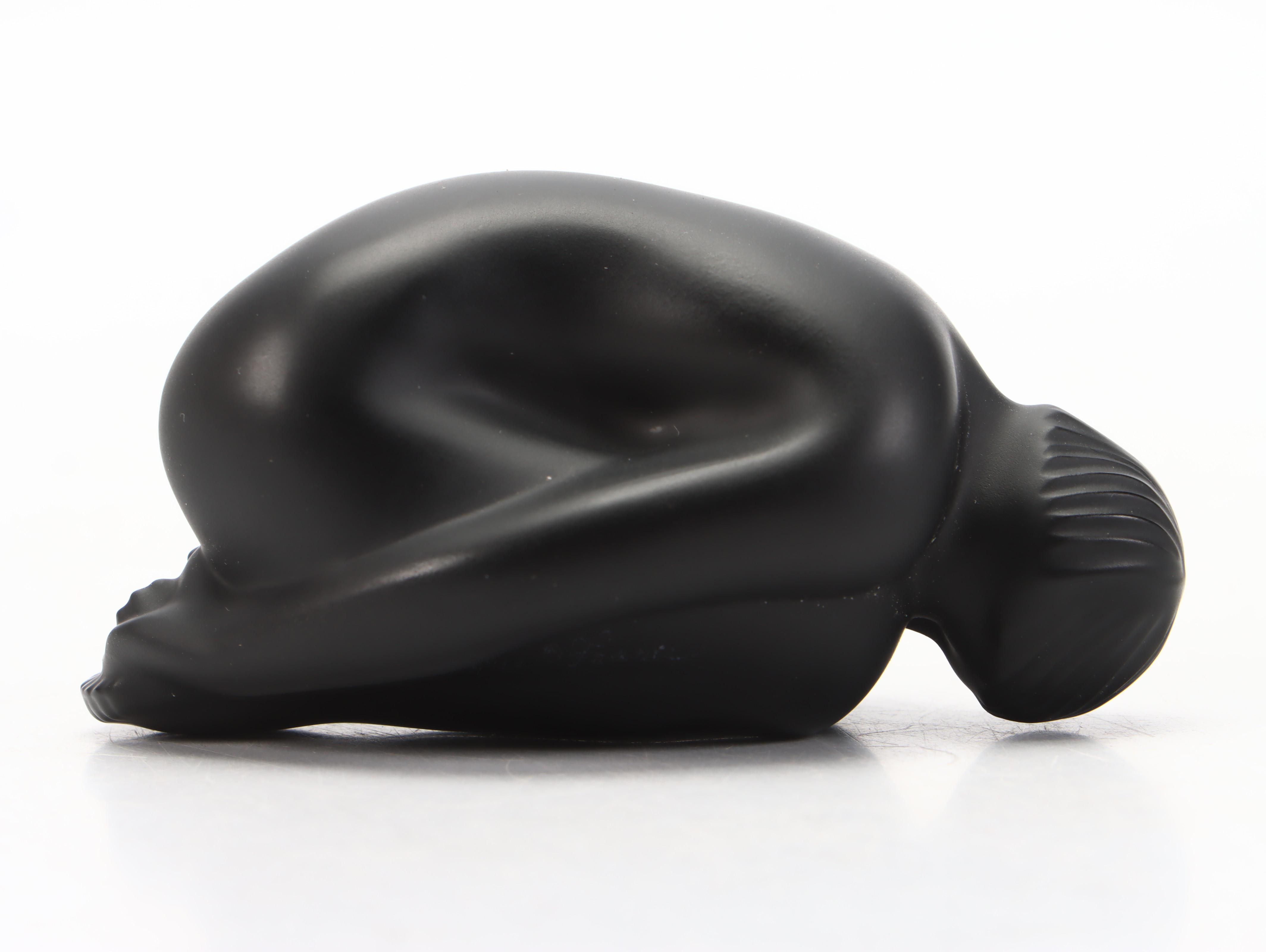 Lalique "Nu Feuille Plié" Black Crystal Yoga Figurine