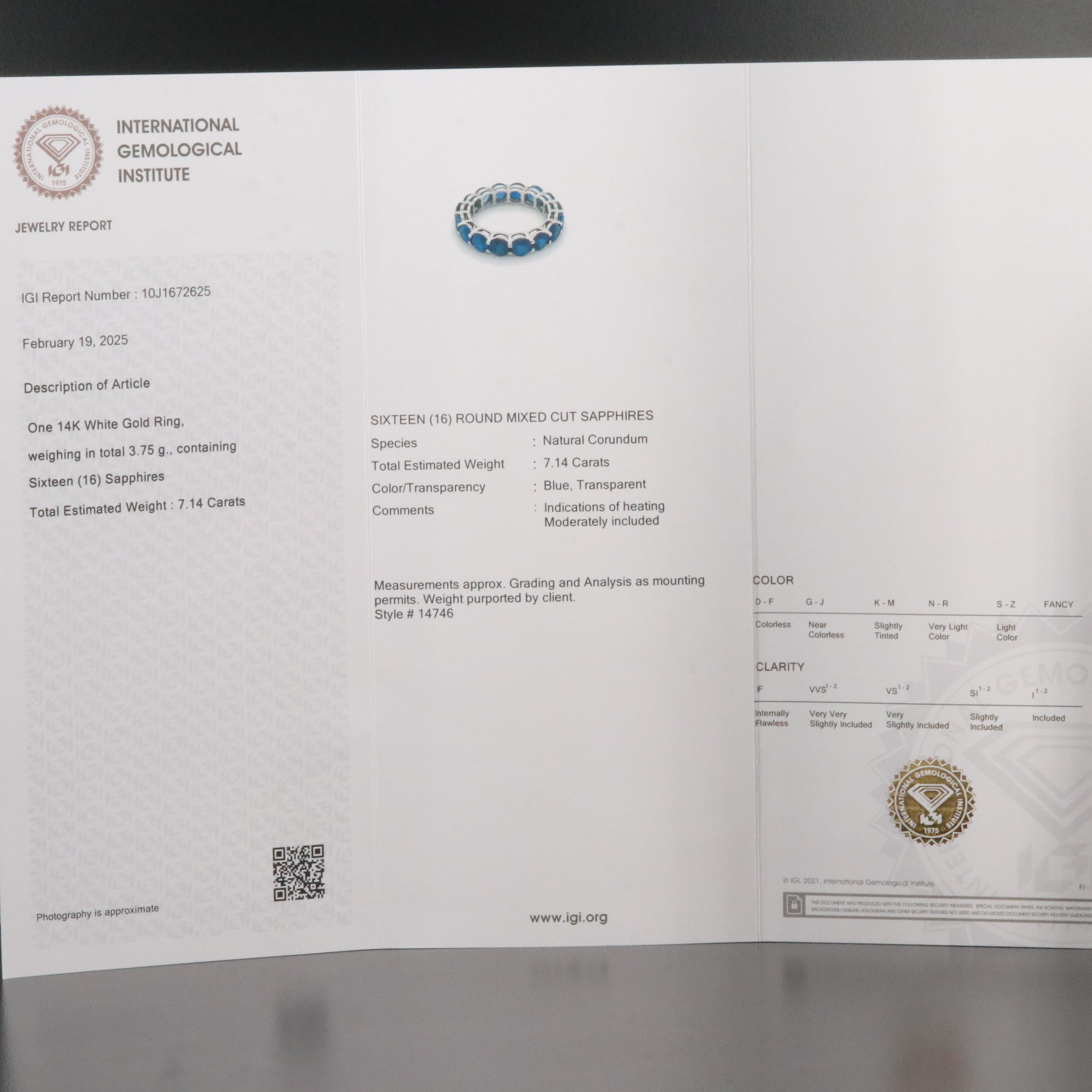 14K 7.14 CTW Sapphire Eternity Band with IGI Jewelry Report